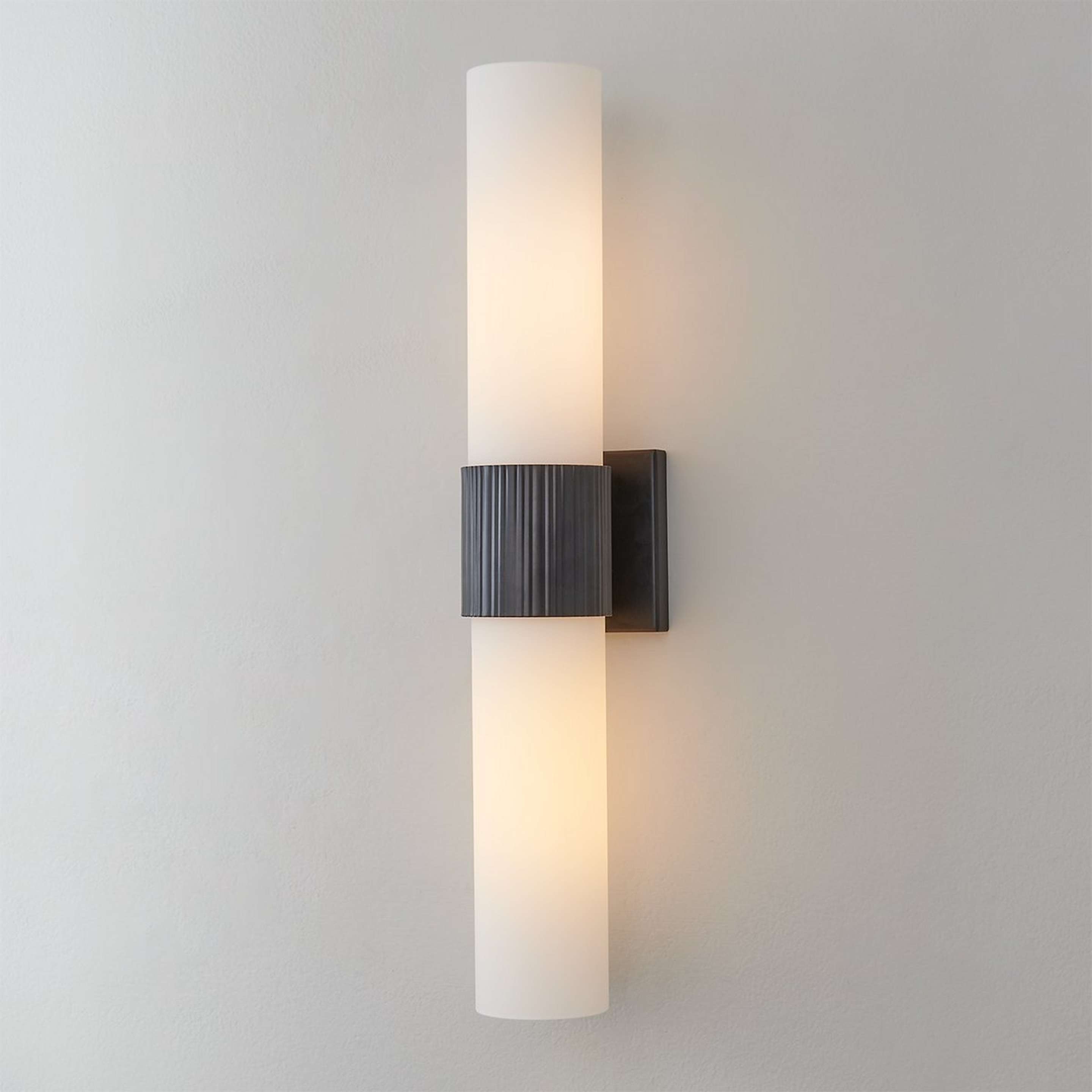 A Mirza Opal Glass Bath Sconce - 2 Light with Matte Black / Opal Glass color