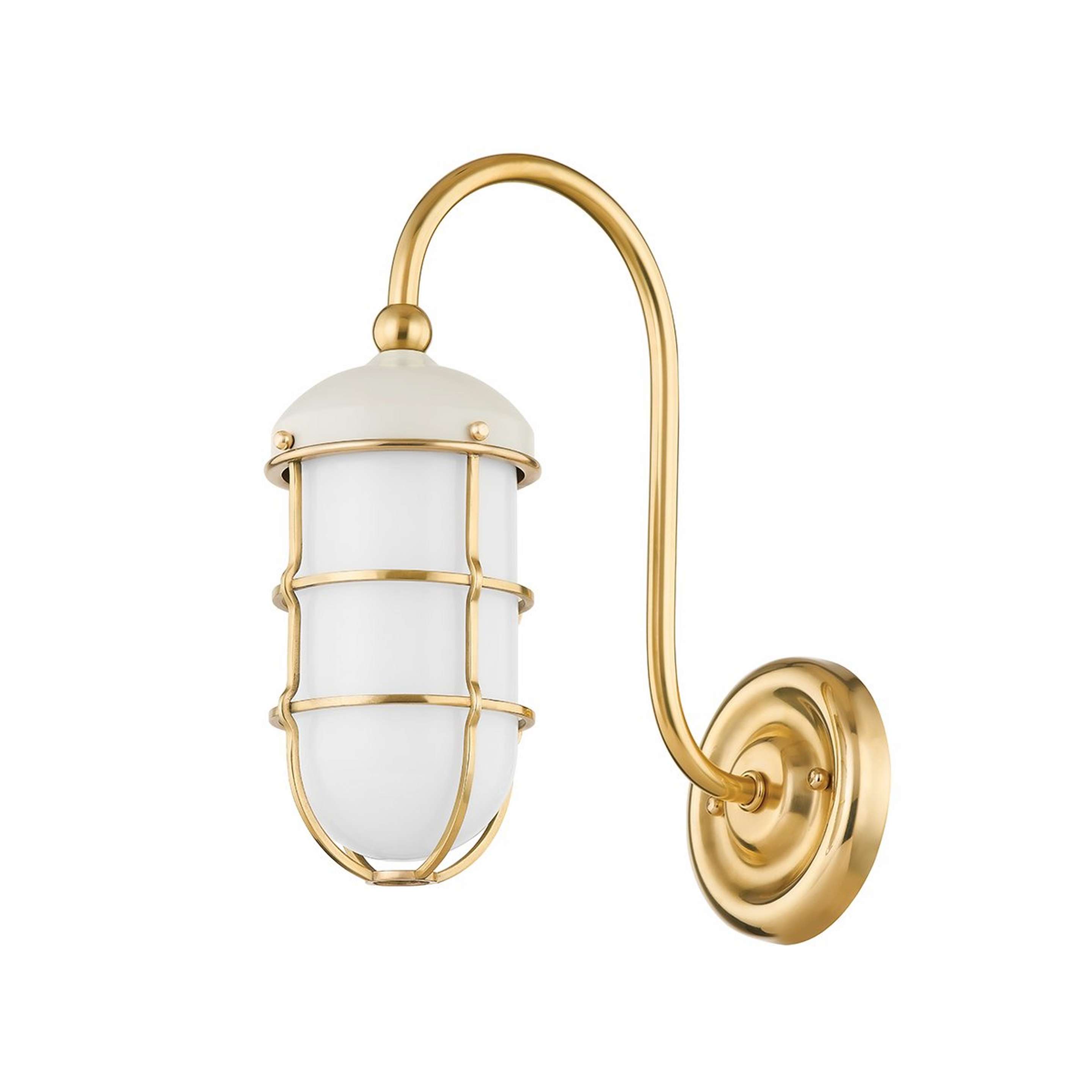 A Locrian Cage Sconce with Aged Brass / Off-White / White Glass color