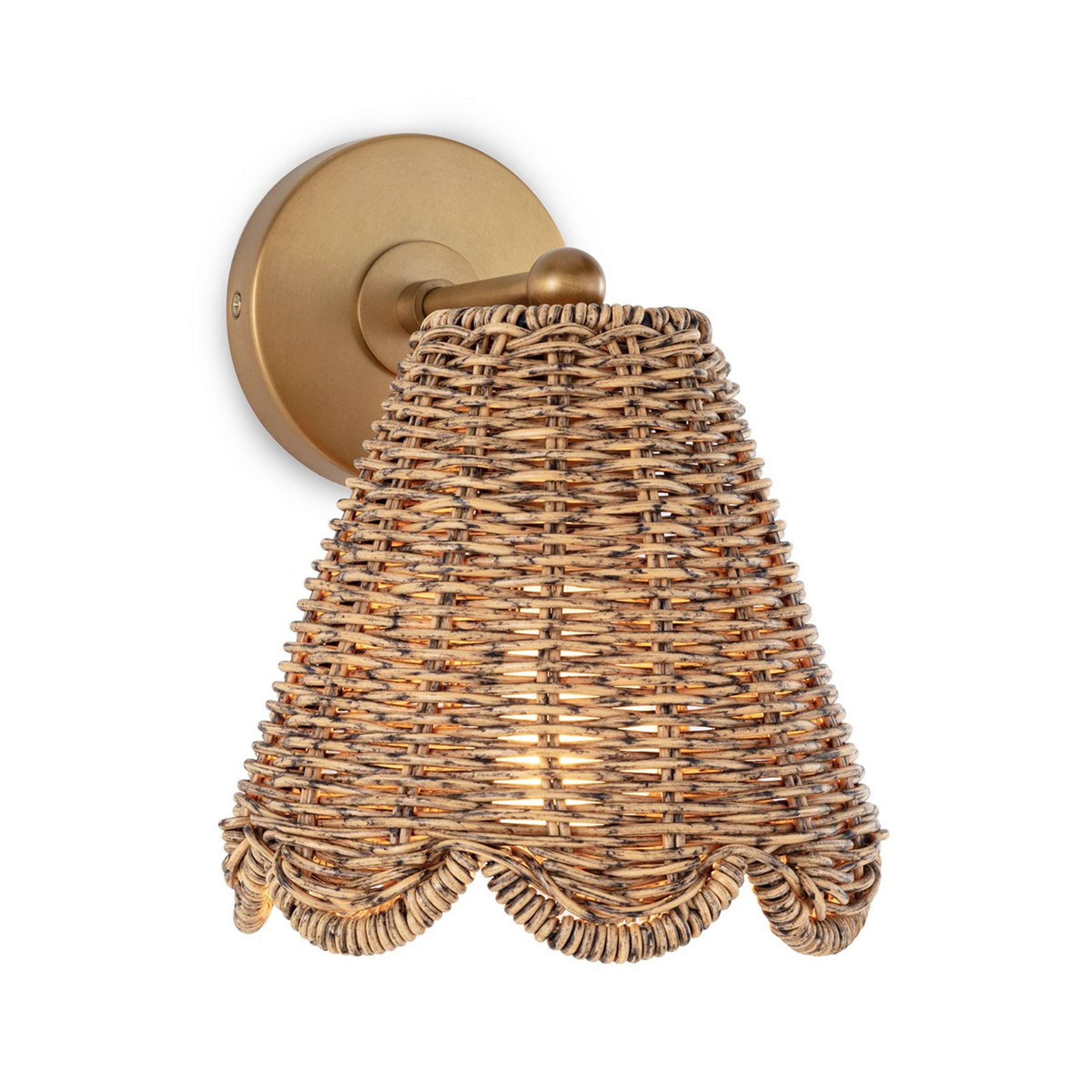 A Shelby Sconce with Natural Brass/ Faux Rattan color