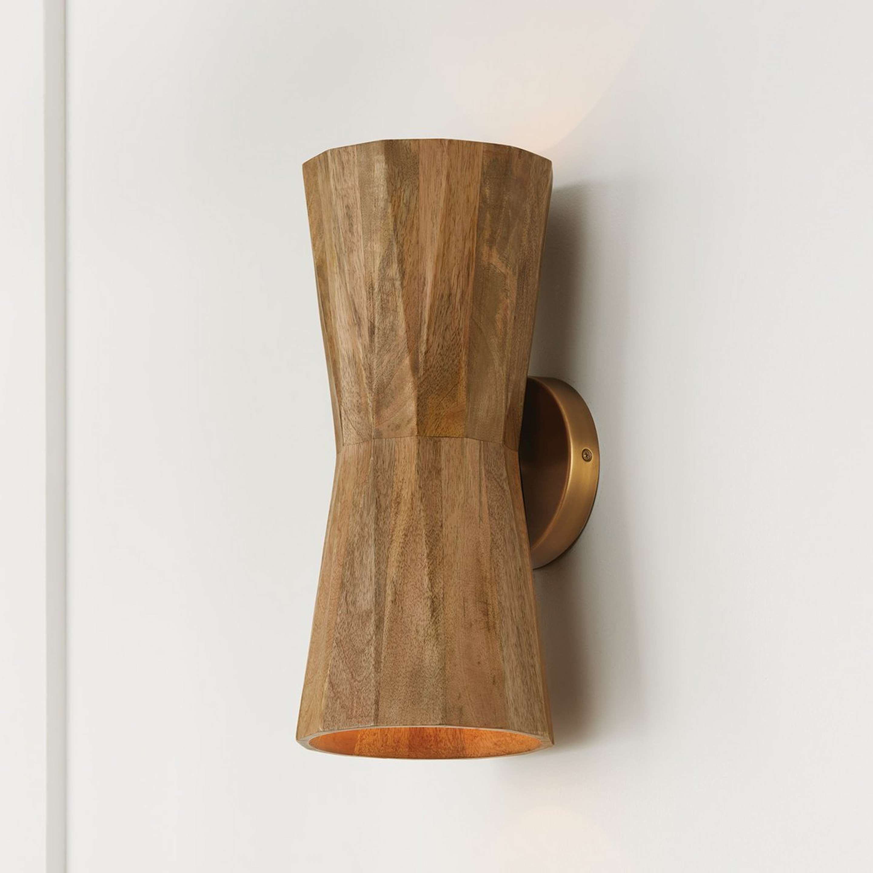 A Conclave Sconce with Aged Brass / Mango Wood color