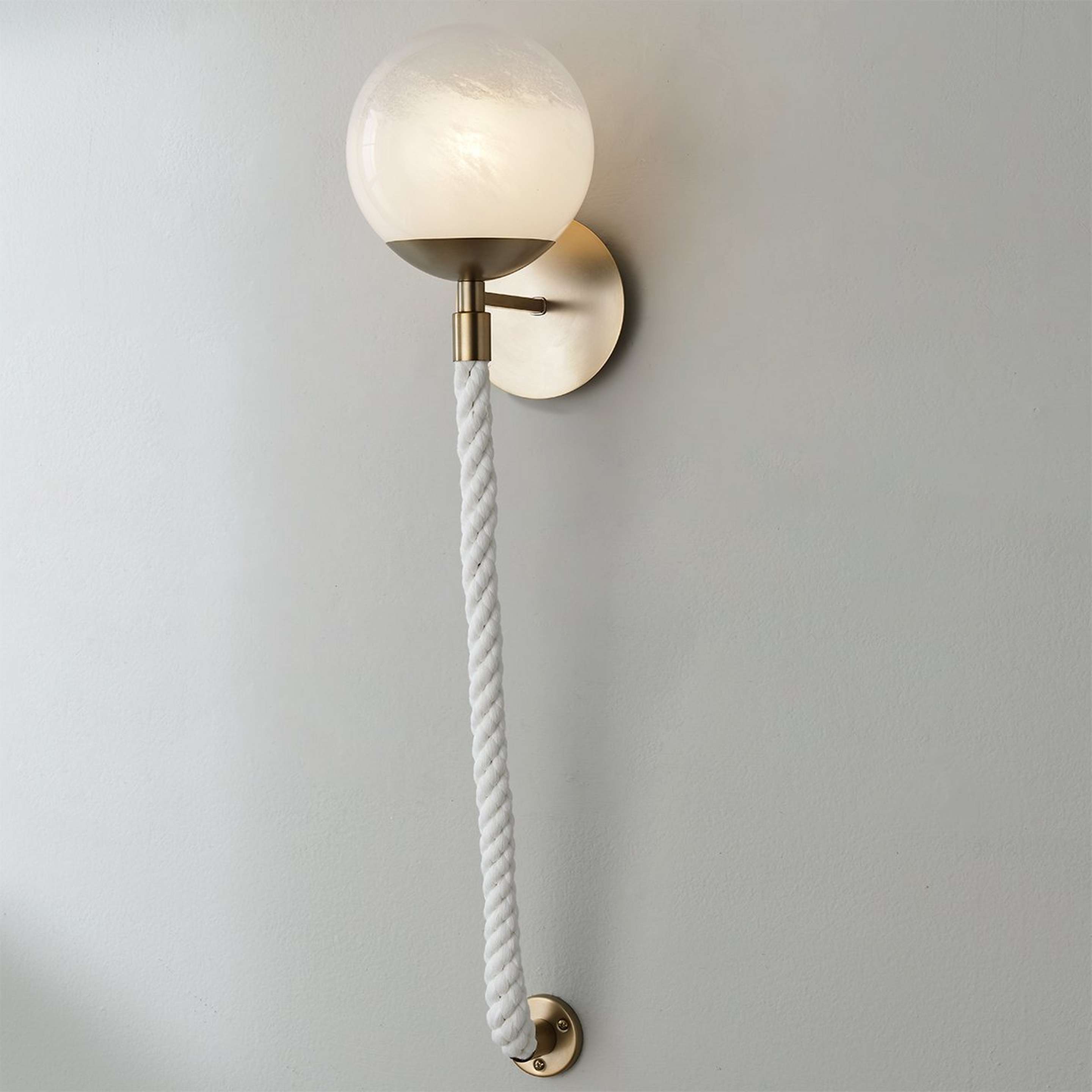 A Newton Rope Sconce with Aged Brass / Cotton Rope / Cloud Glass color