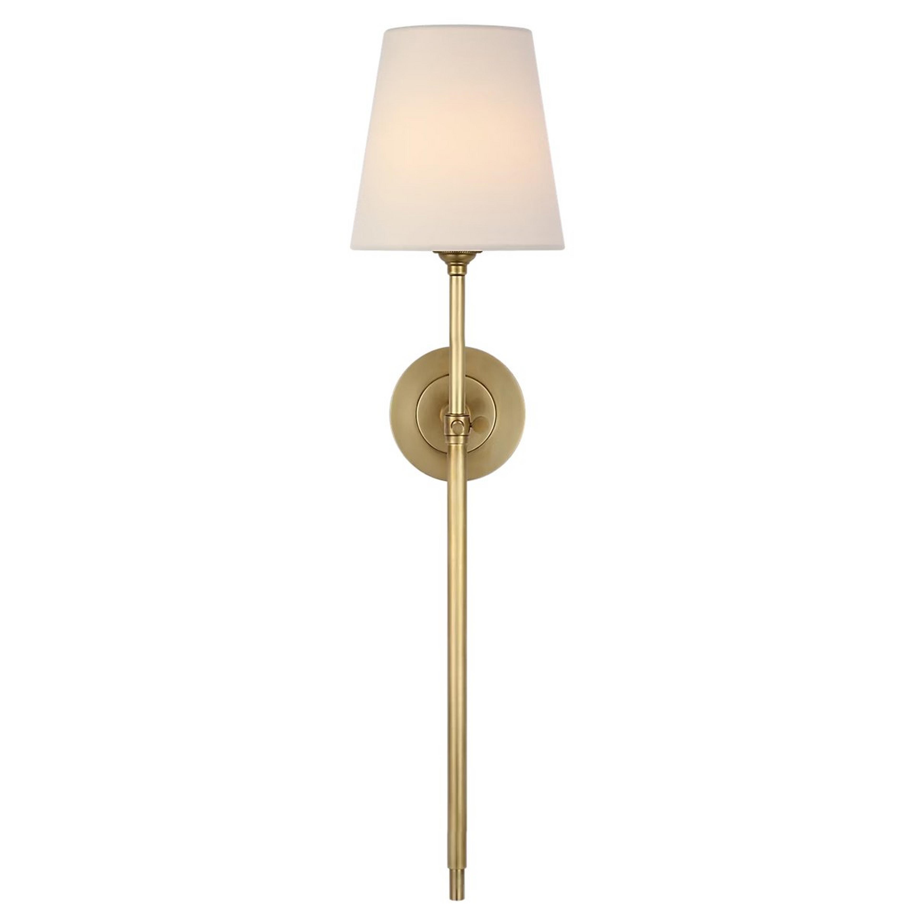 A Soho Tall Rechargeable LED Cordless Sconce with Antique Brass color