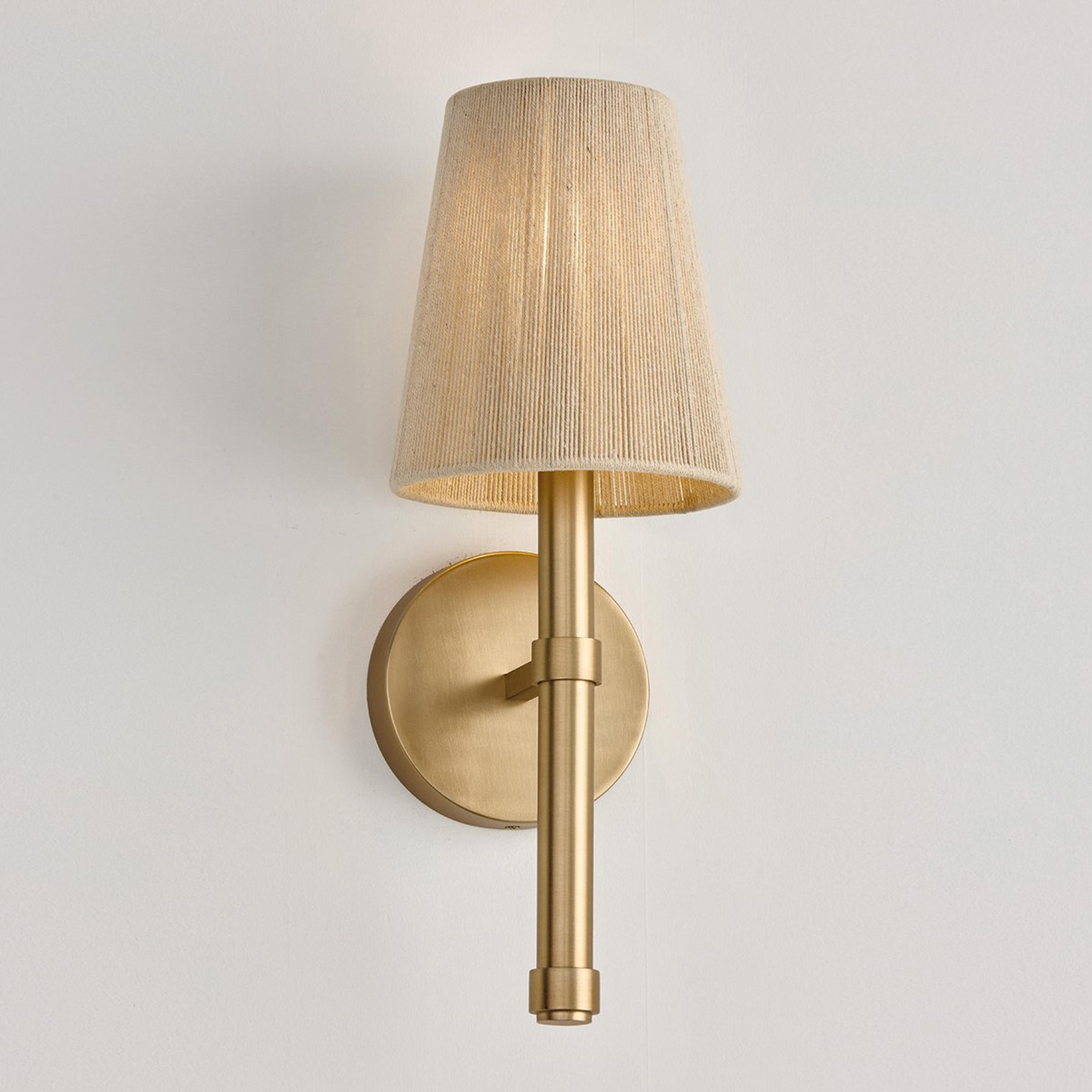 A Juan Sconce with Matte Brass / Bleached Natural Rope color