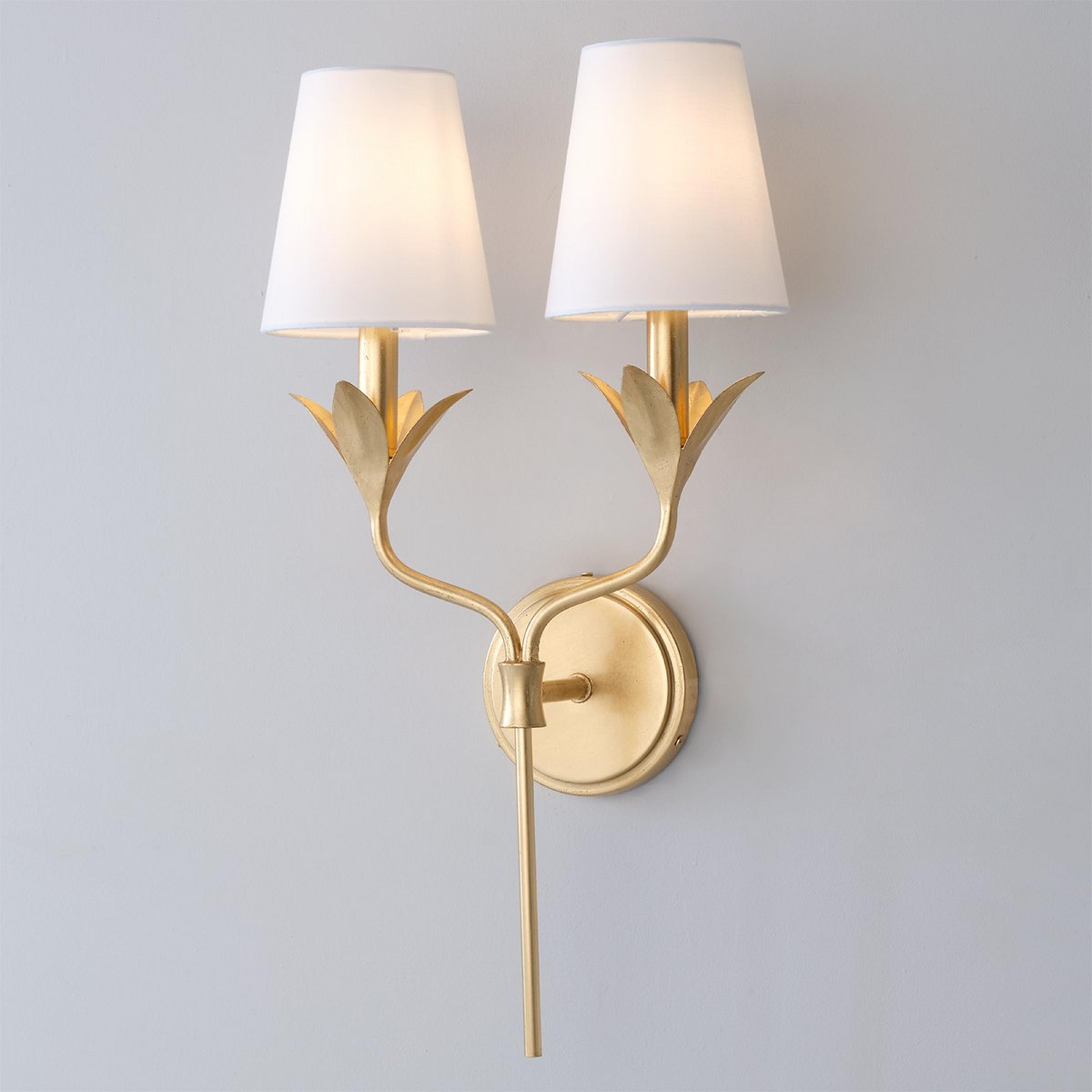 A Olive Leaf Stem Sconce - 2 Light with Antique Gold color