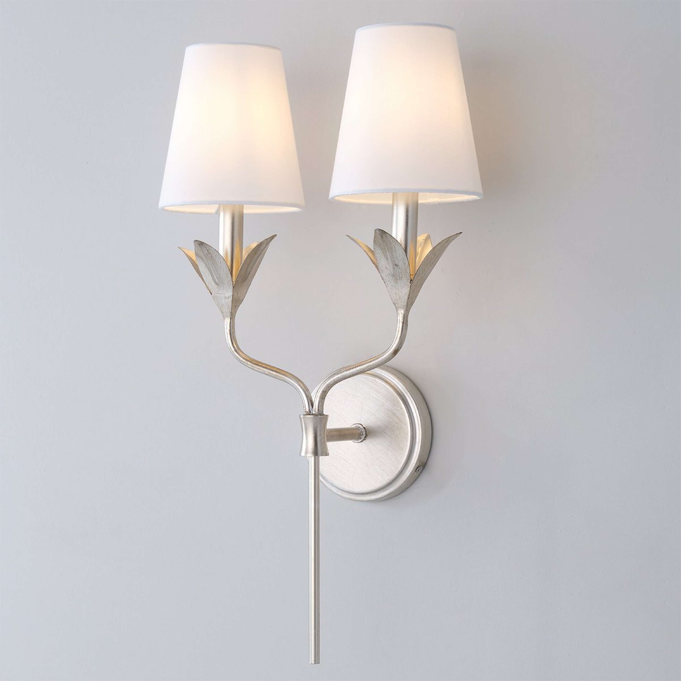 A Olive Leaf Stem Sconce - 2 Light with Antique Silver color