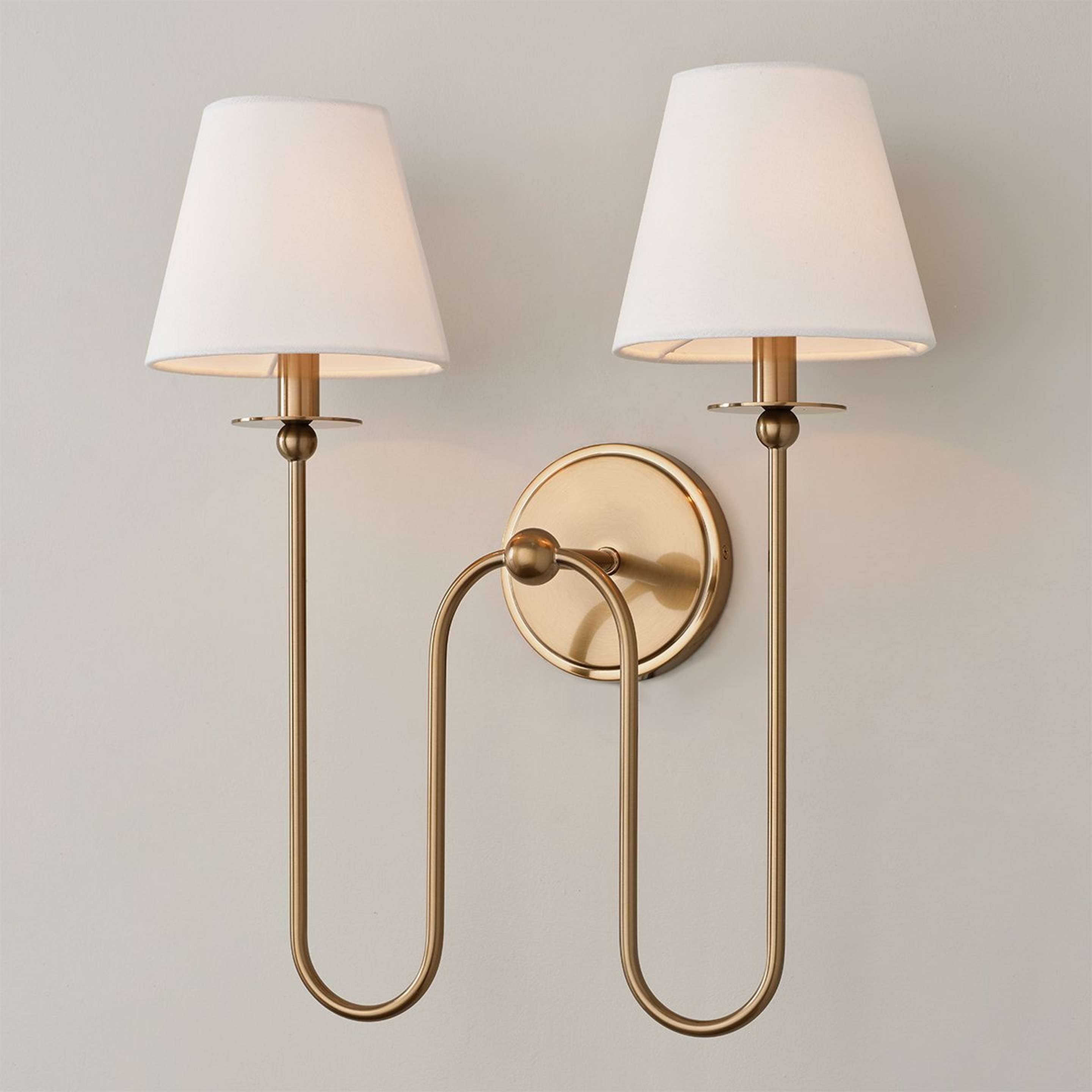 A Chris Loves Julia Sophia Sconce - 2 Light with Brass / White Linen color