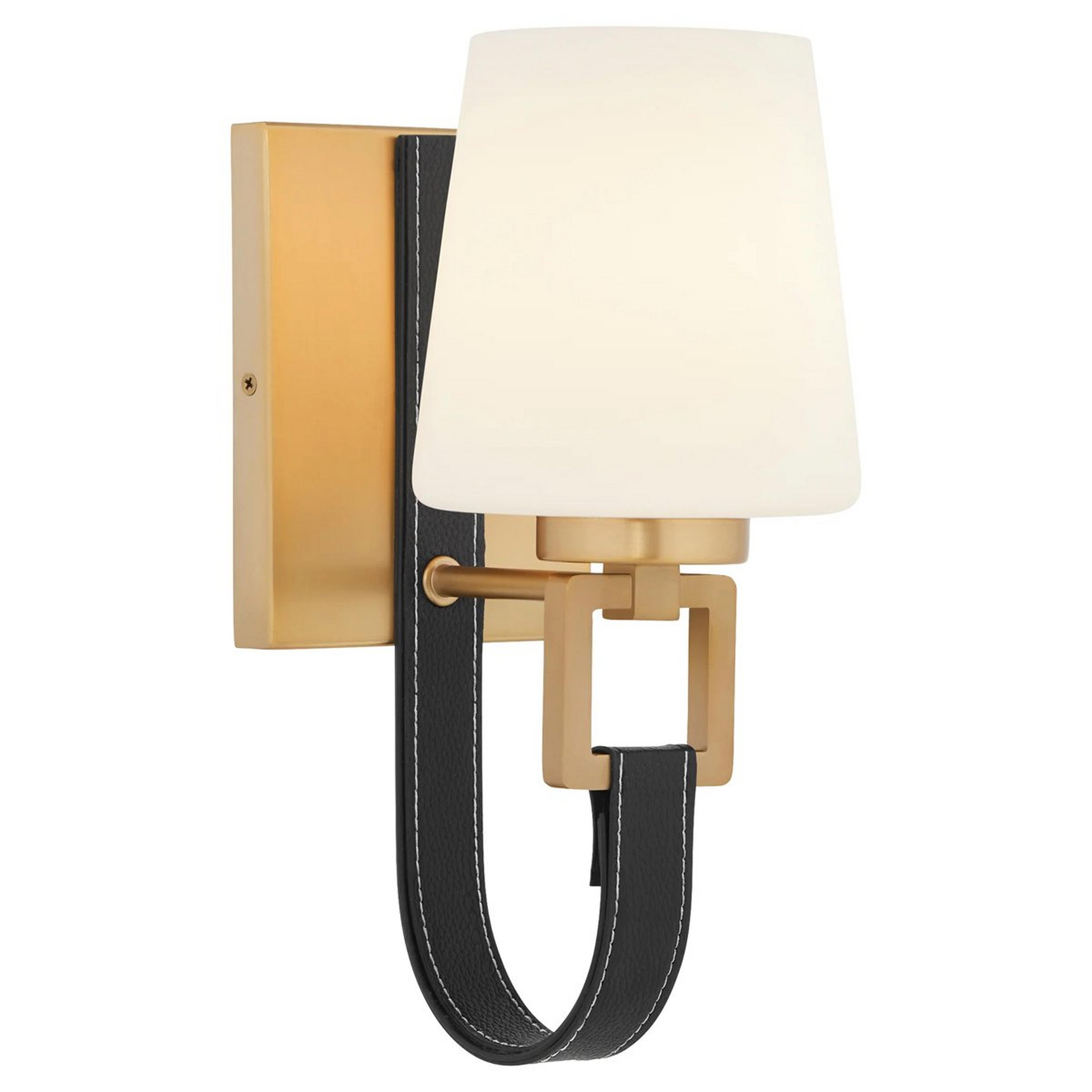 A Teiko Sconce with Brass / Leather / Opal Glass color