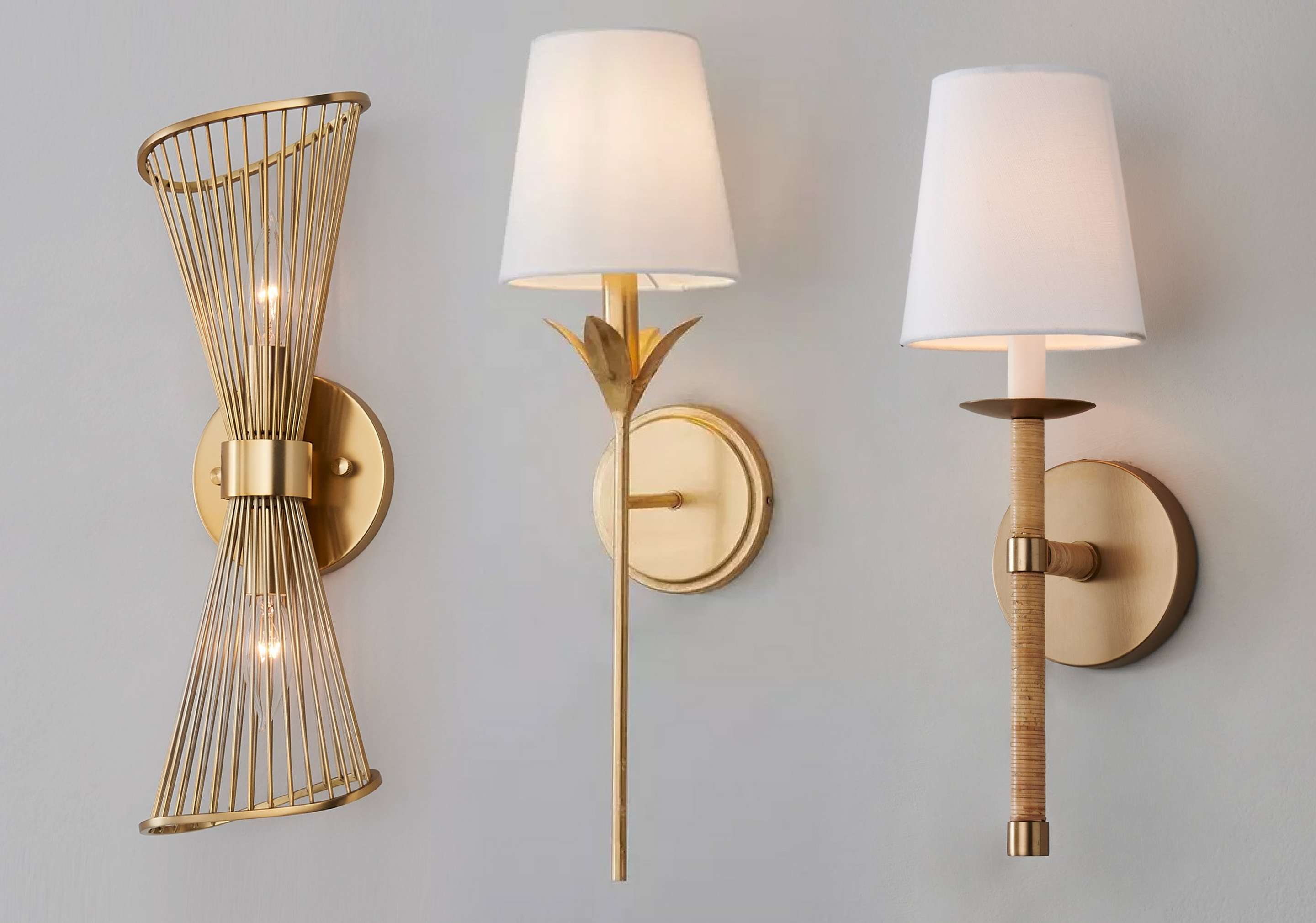 Collection of sconces on a gray wall