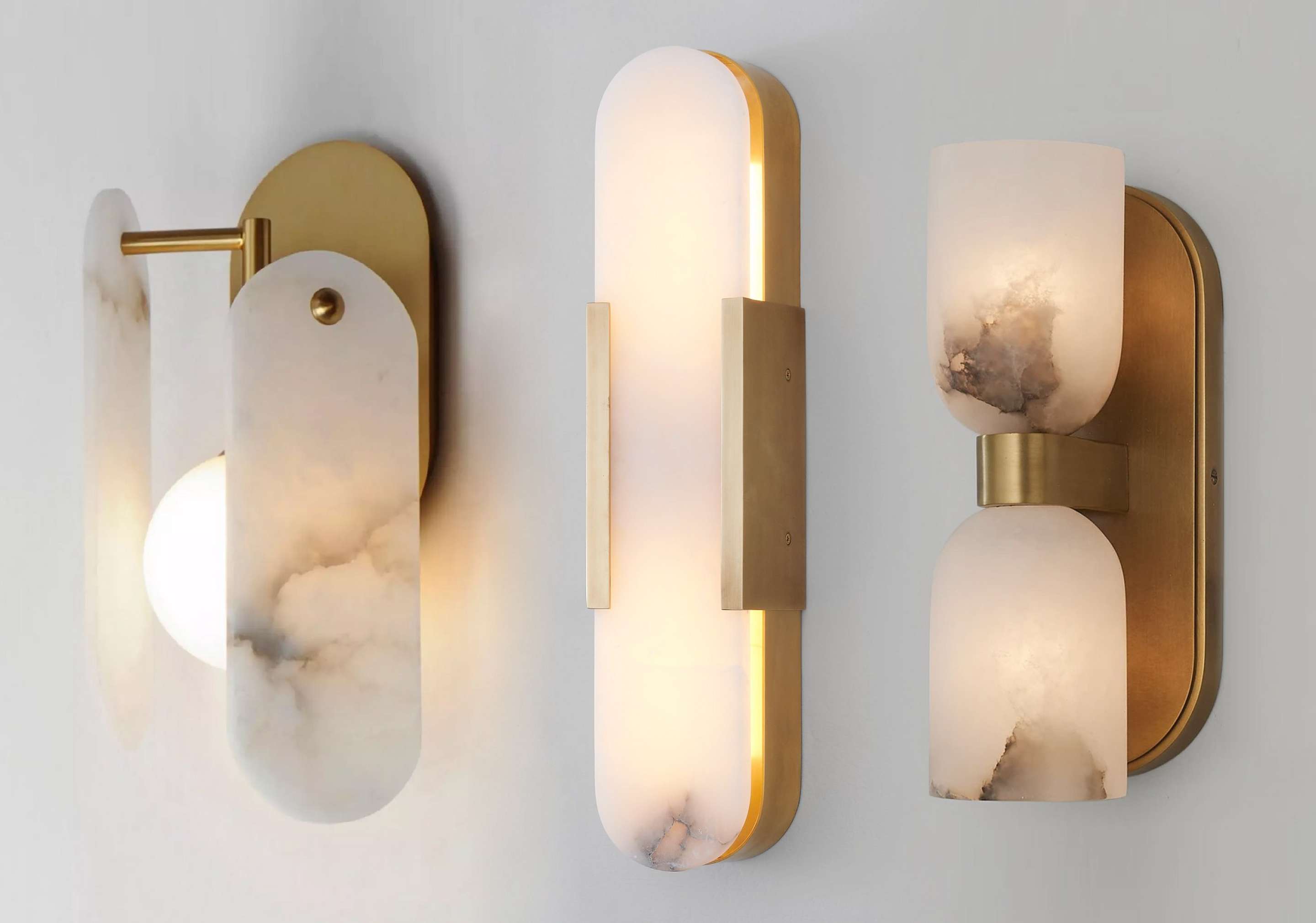 Collection of sconces on a gray wall