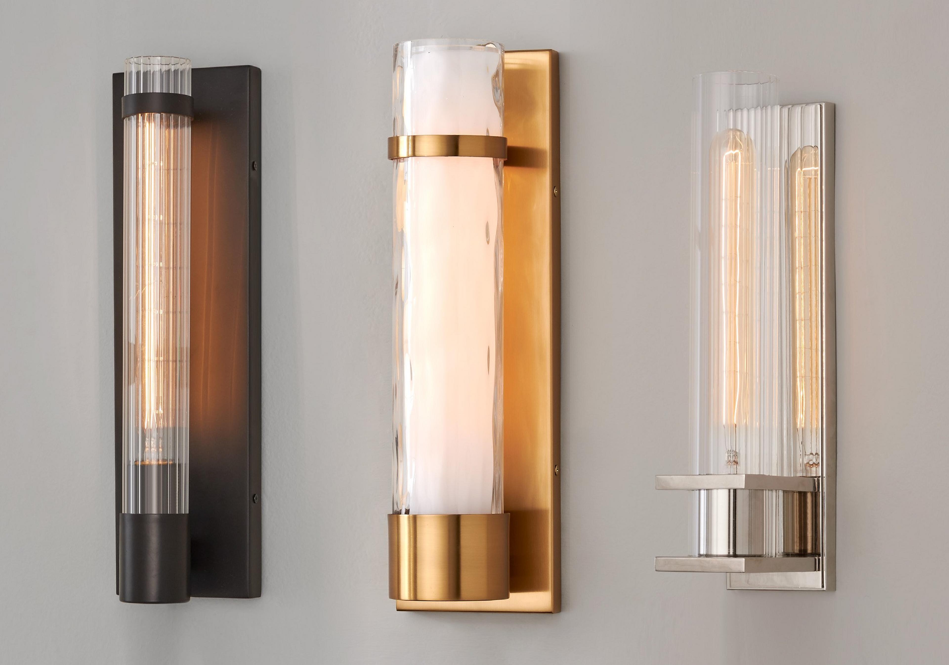 Fluted Cylinder Glass Sconce, Wave Cylinder Sconce, and Cadence Sconce