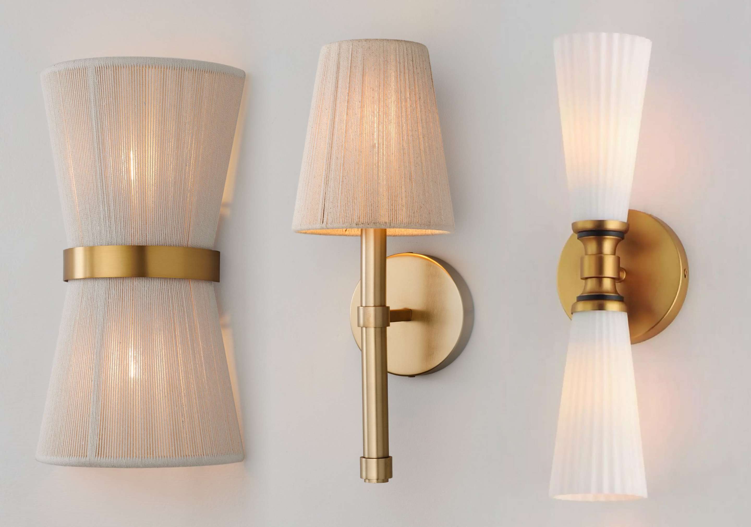 Collection of sconces on a gray wall