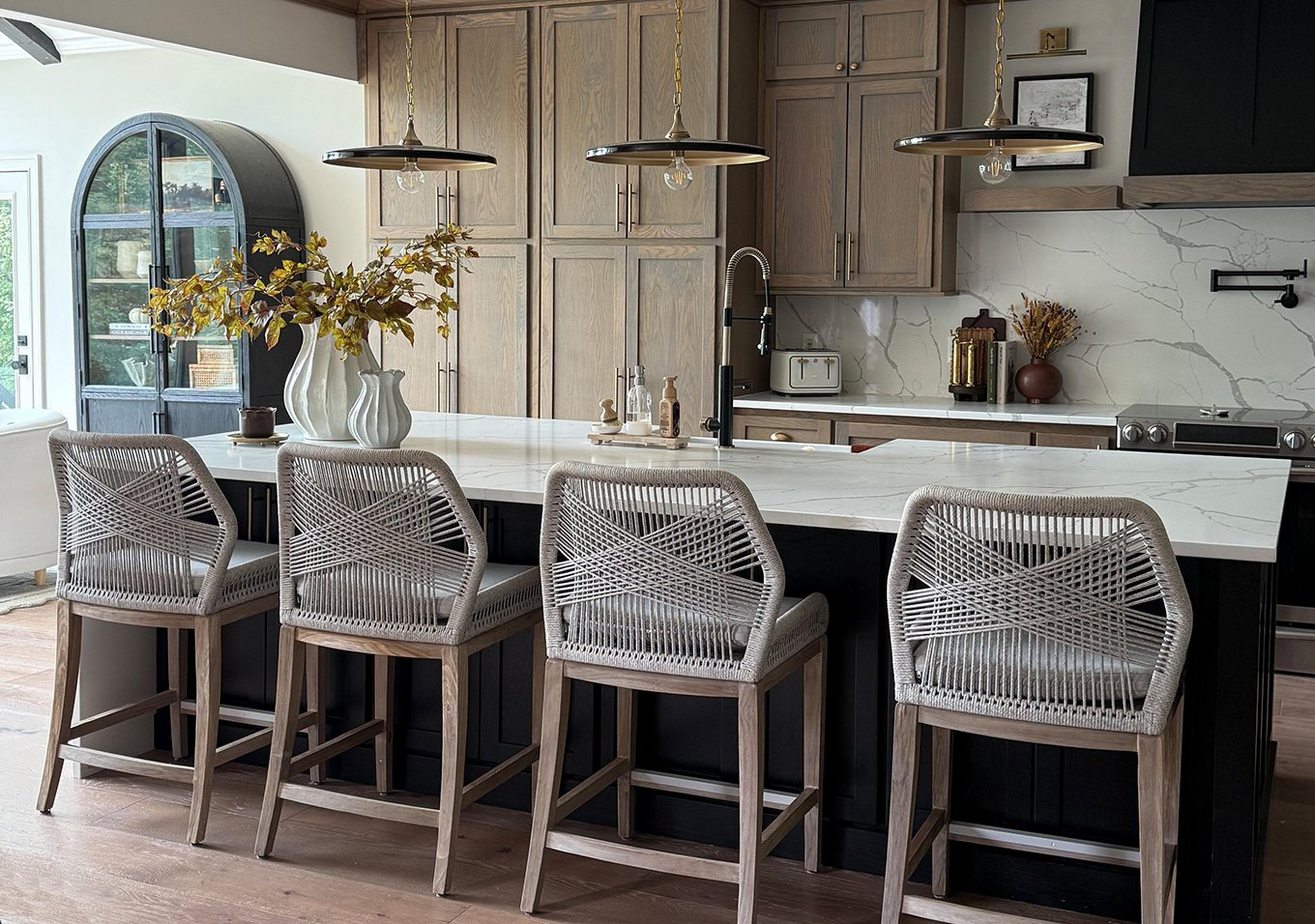 Kitchen with three victor pendants over a kitchen island