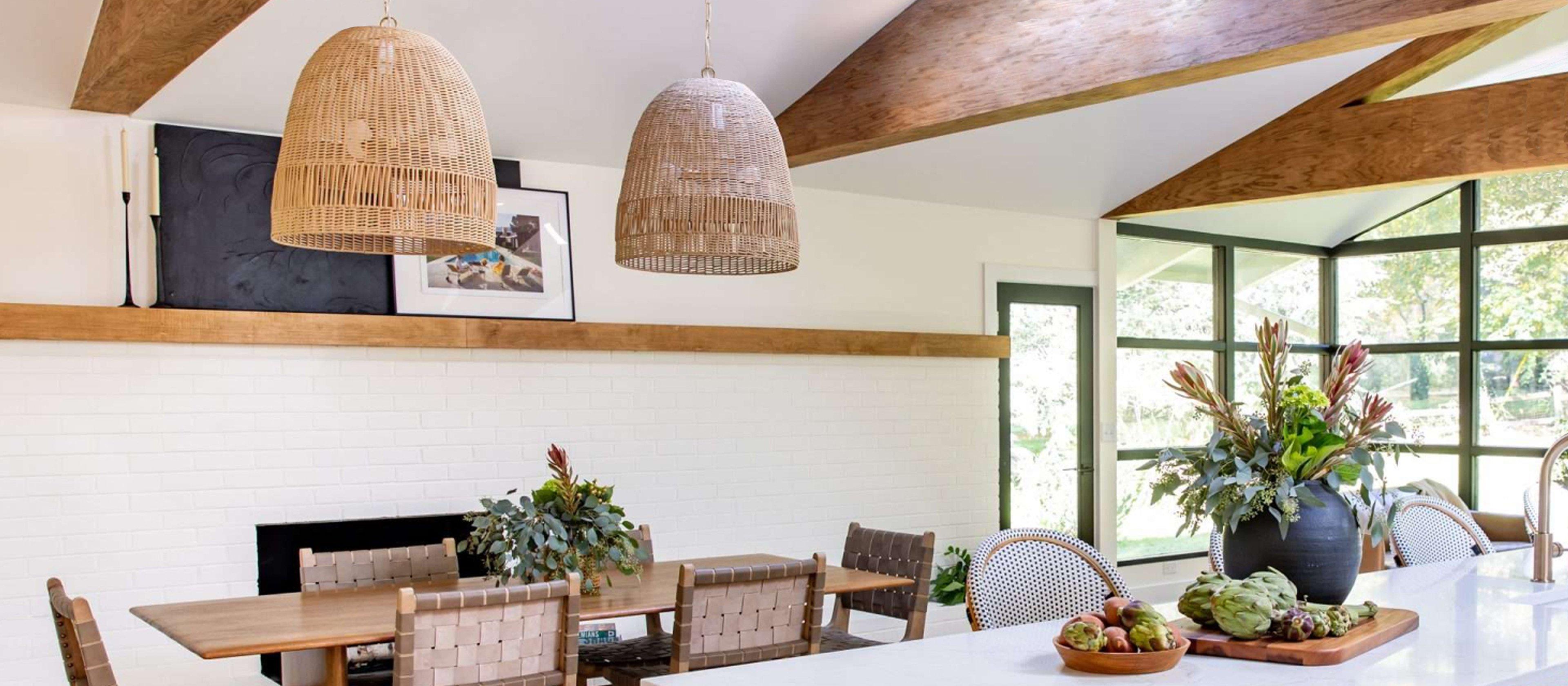 Open Weave Rattan Chandelier over a bathtub 