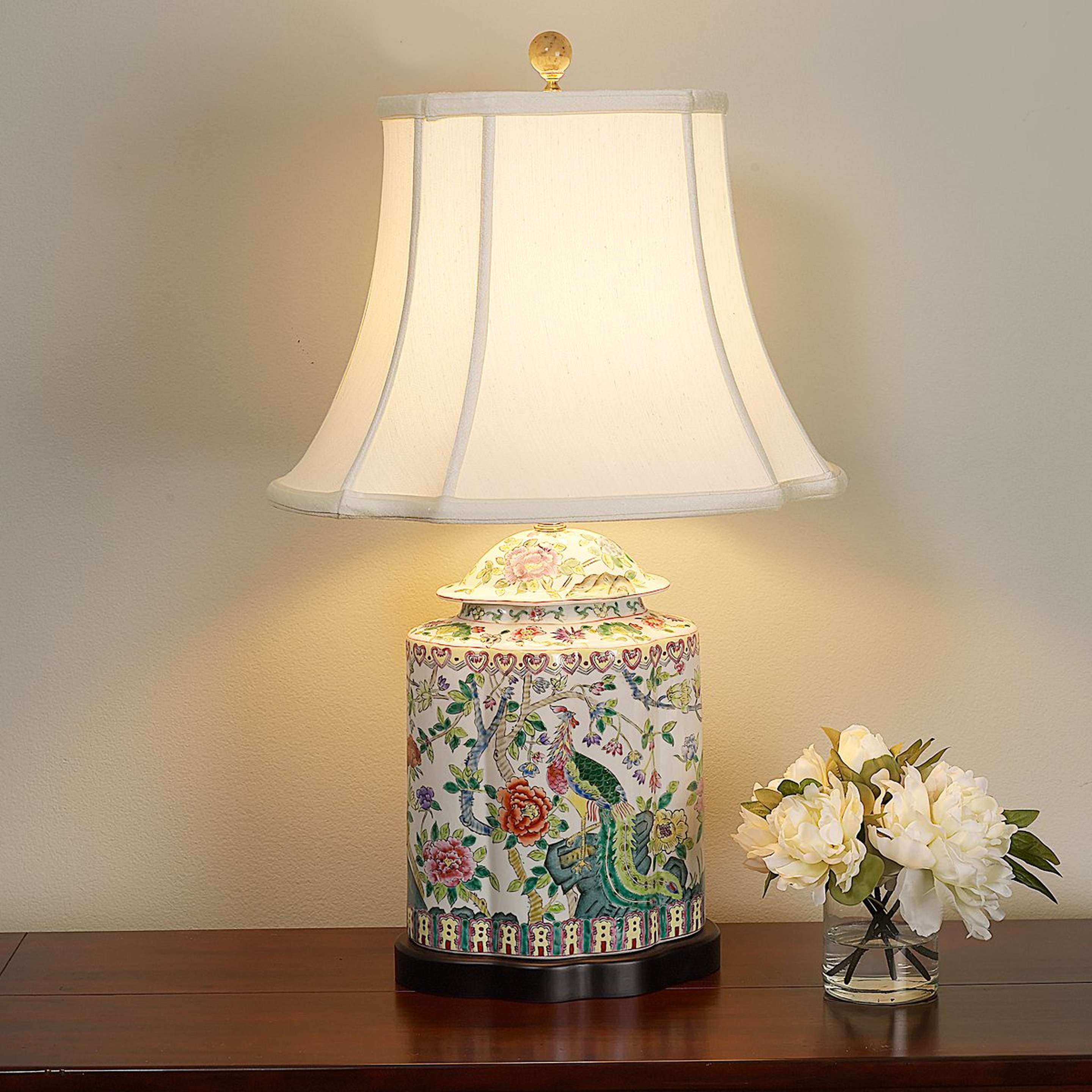A Peacock Porcelain Table Lamp with Peacock color