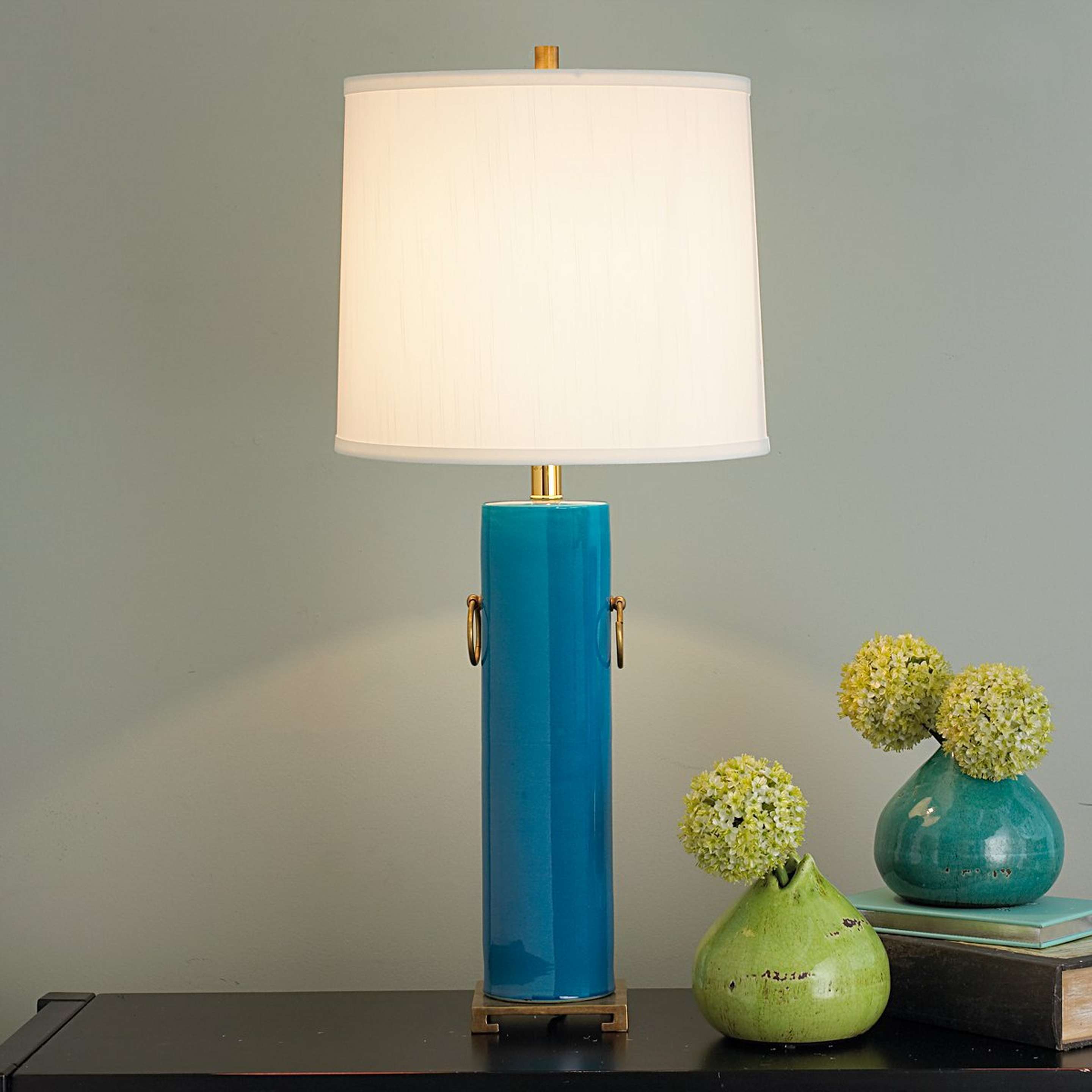 A Double Handle Cylinder Table Lamp with Cerulean Blue color
