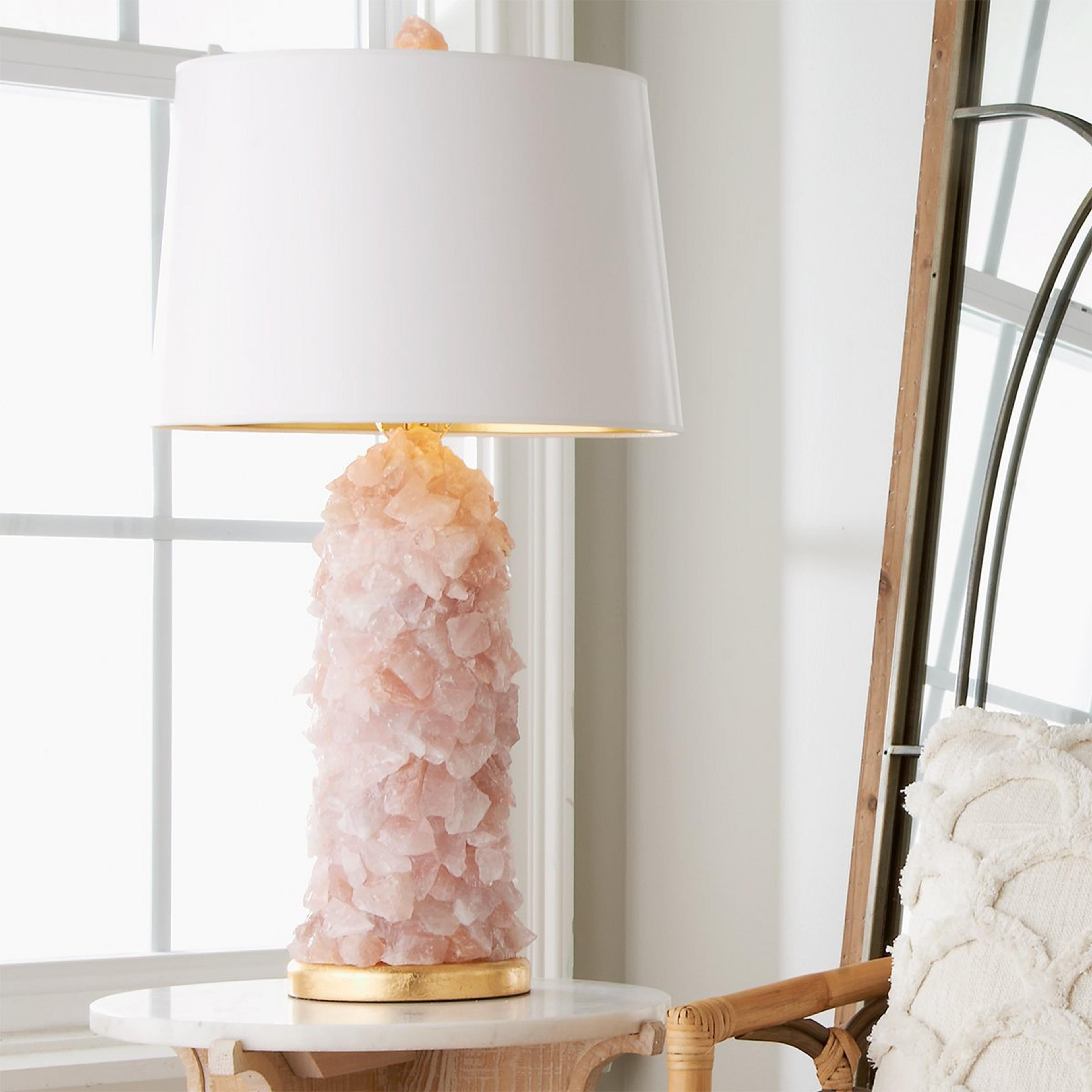 A Rock Crystal Quartz Table Lamp with Pink / Gold Leaf  color