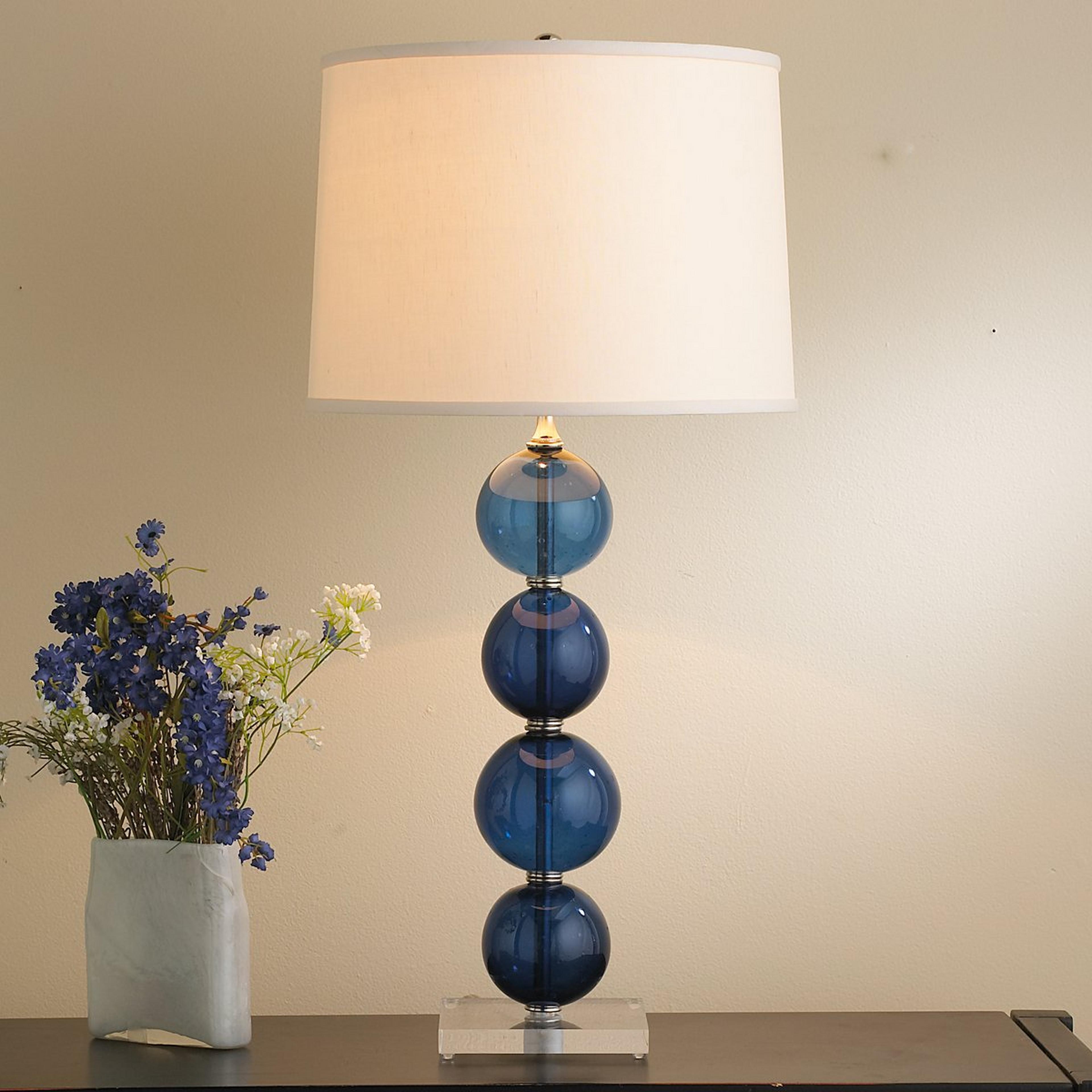 A Recycled Glass Ball Table Lamp with Cobalt Blue color