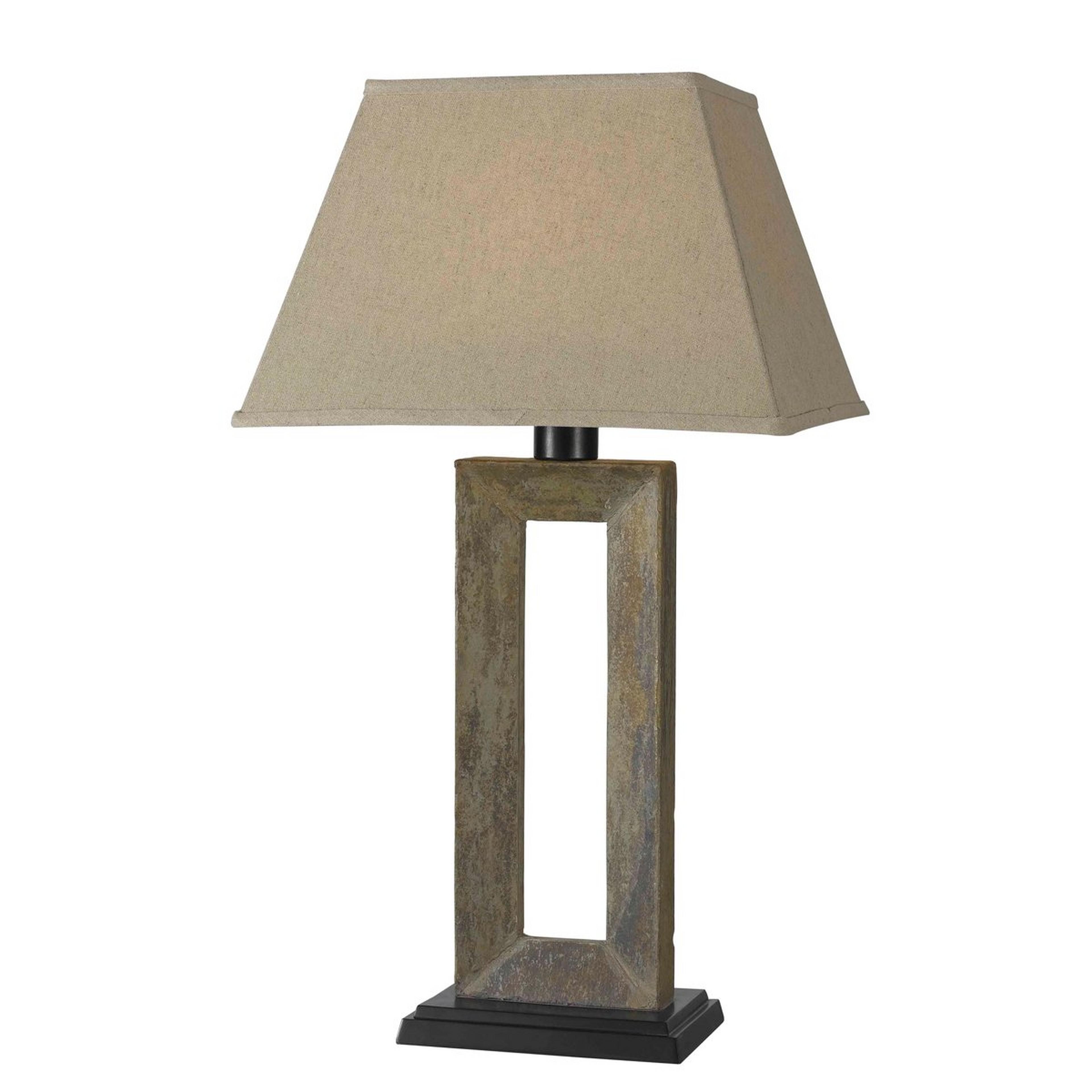 A Rectangle Frame Outdoor Table Lamp with Natural Slate color
