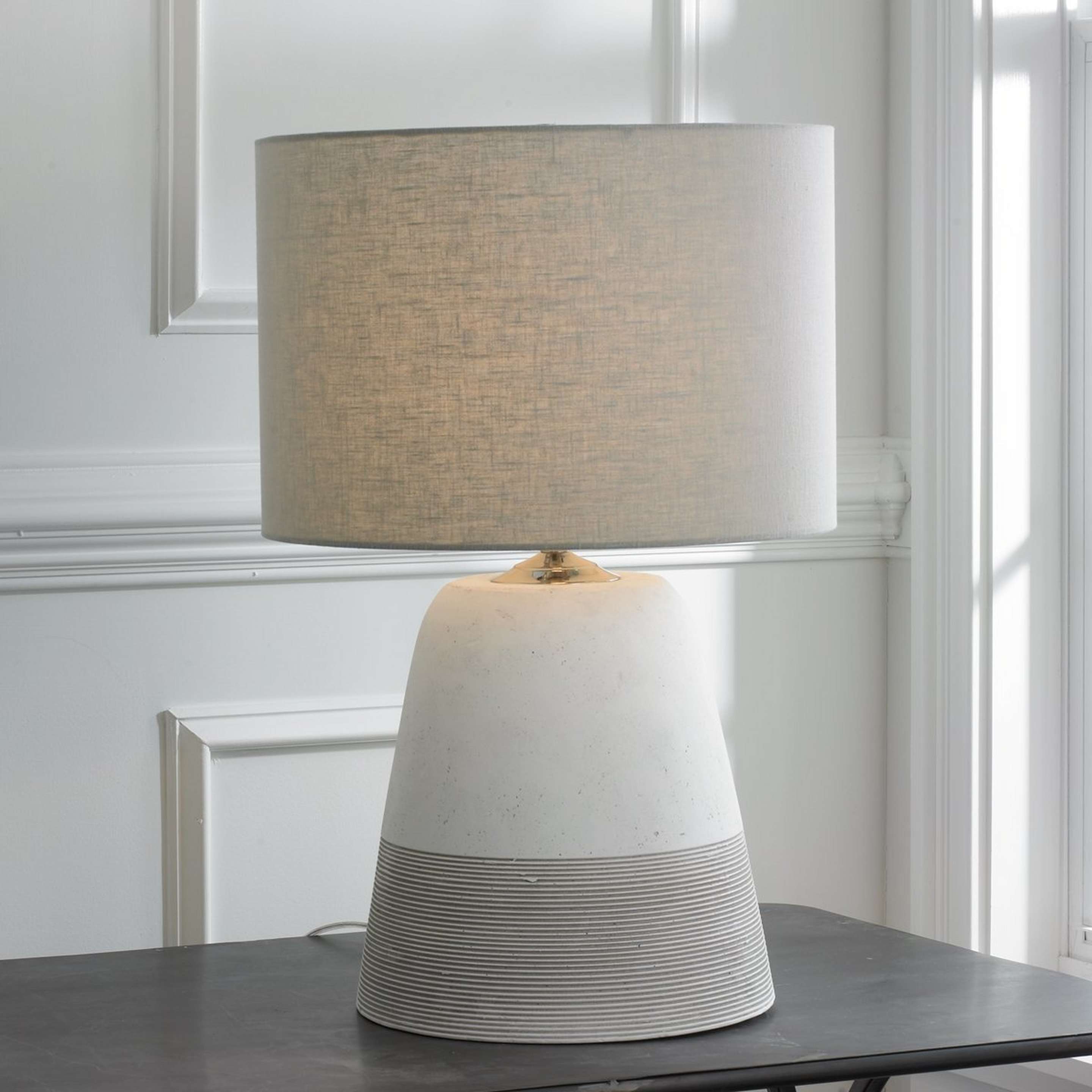 A Grooved Concrete Table Lamp with Light Gray color