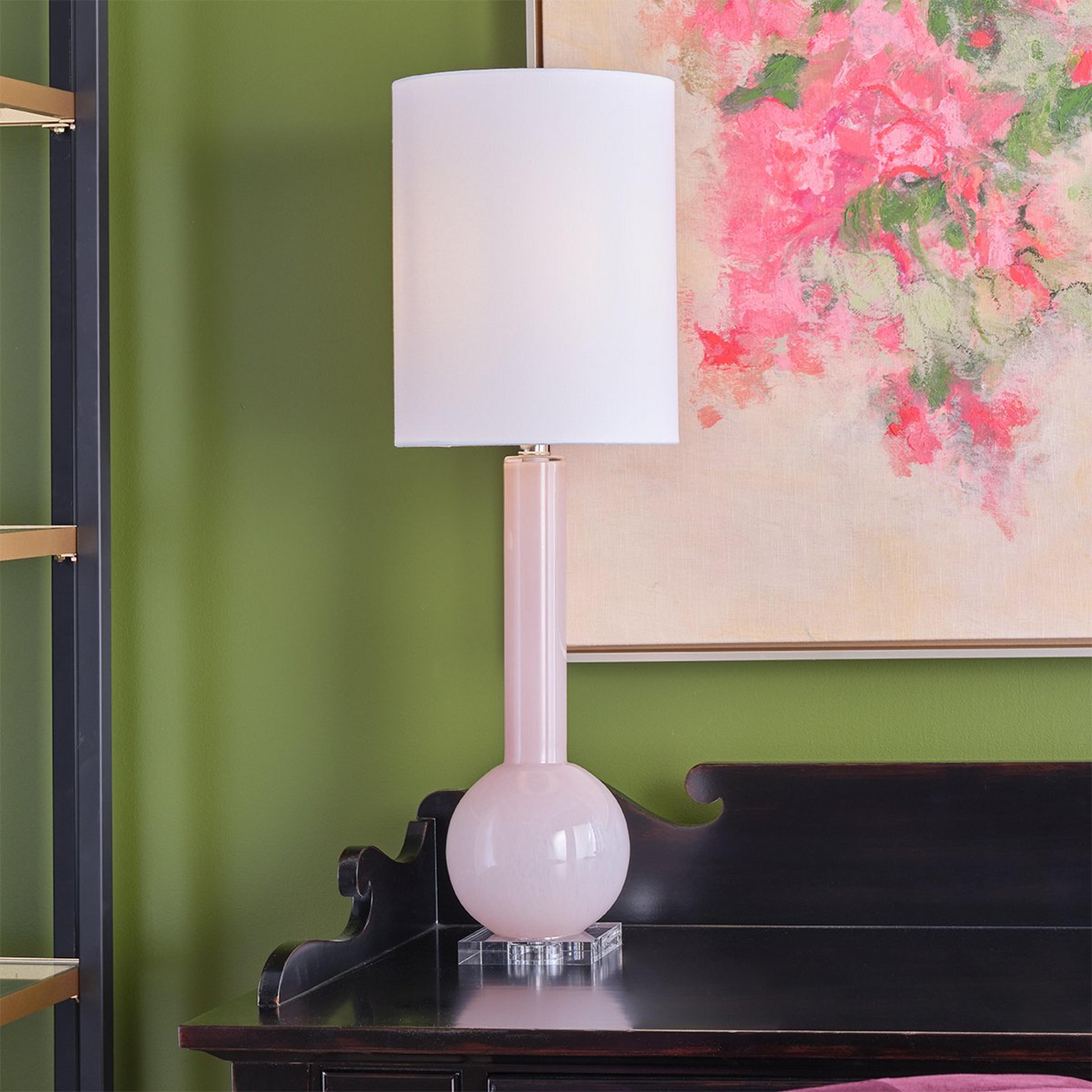 A Florence Flask Table Lamp with Petal Pink color
