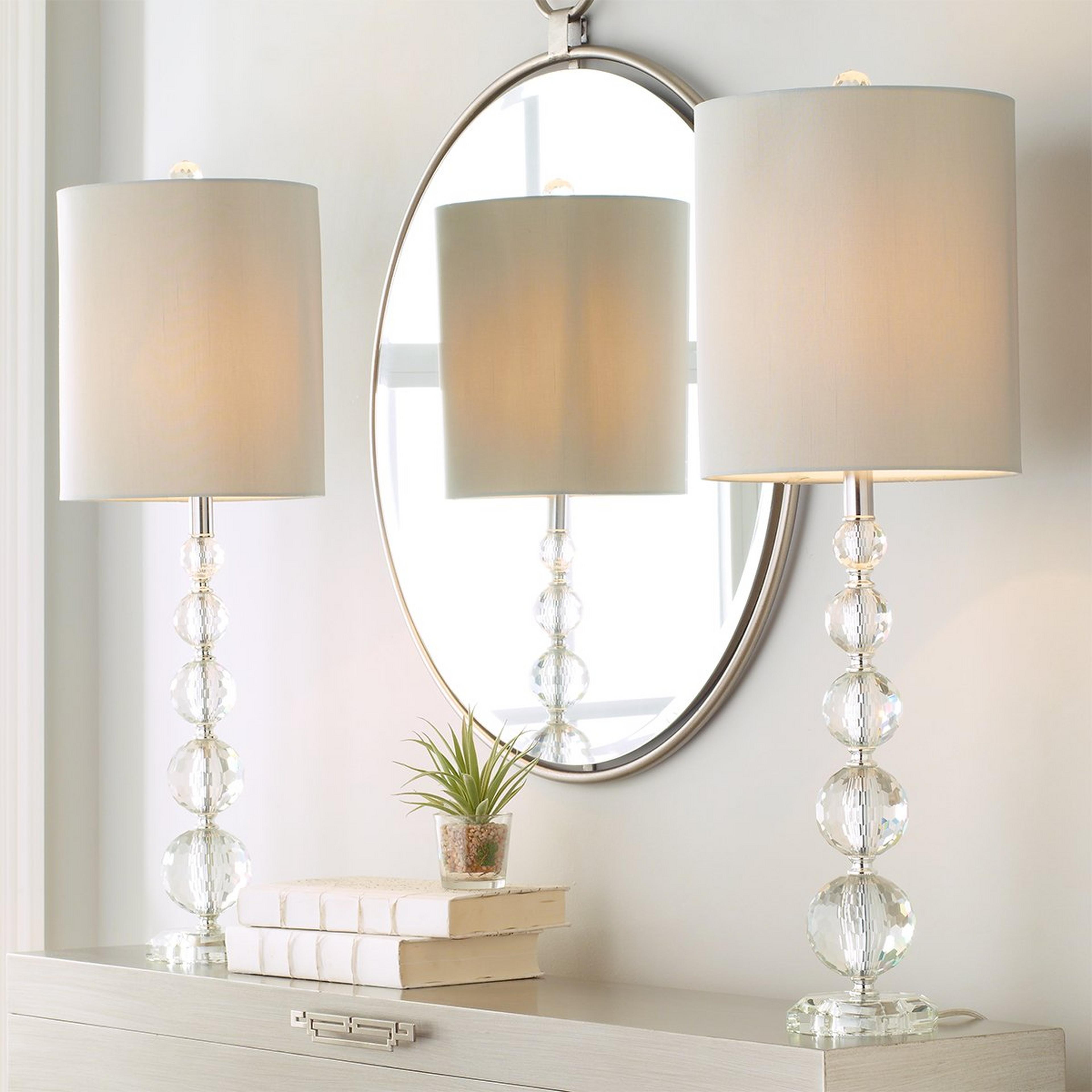 A Stacked Faceted Crystal Ball Table Lamp with Clear Crystal / Gray color