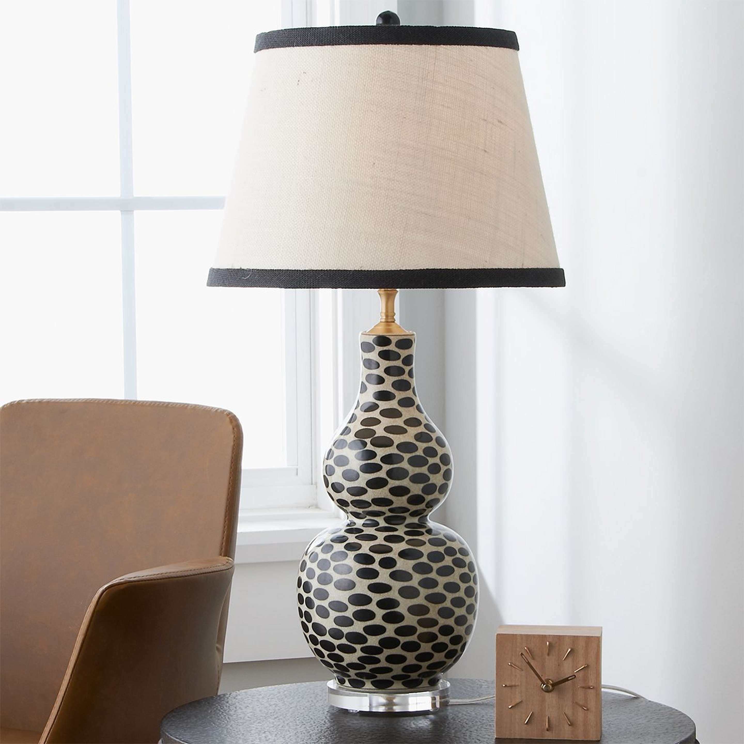 A Black Dot Porcelain Double Gourd Table Lamp with Khaki and Black color