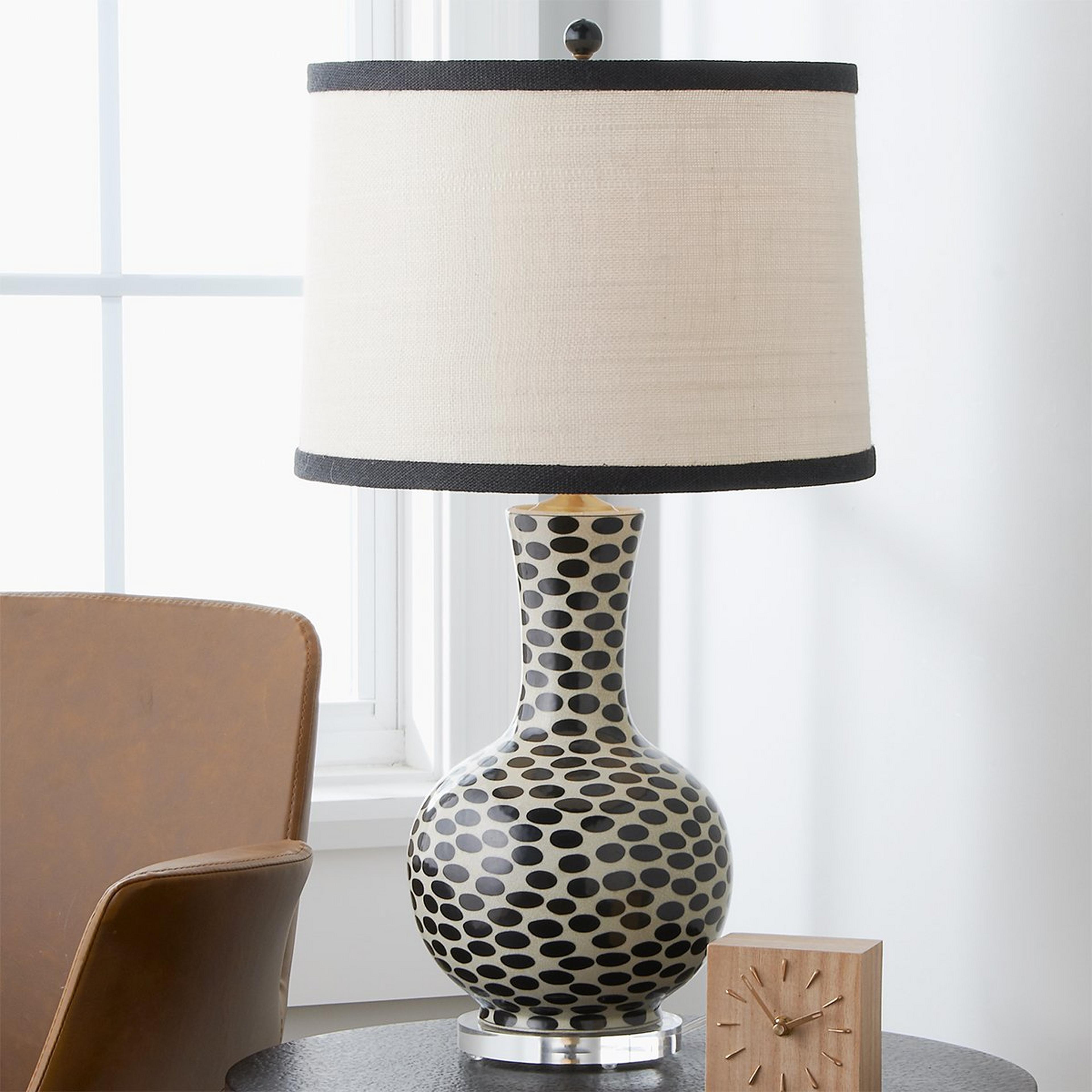 A Black Dot Porcelain Ball Table Lamp with Khaki and Black color