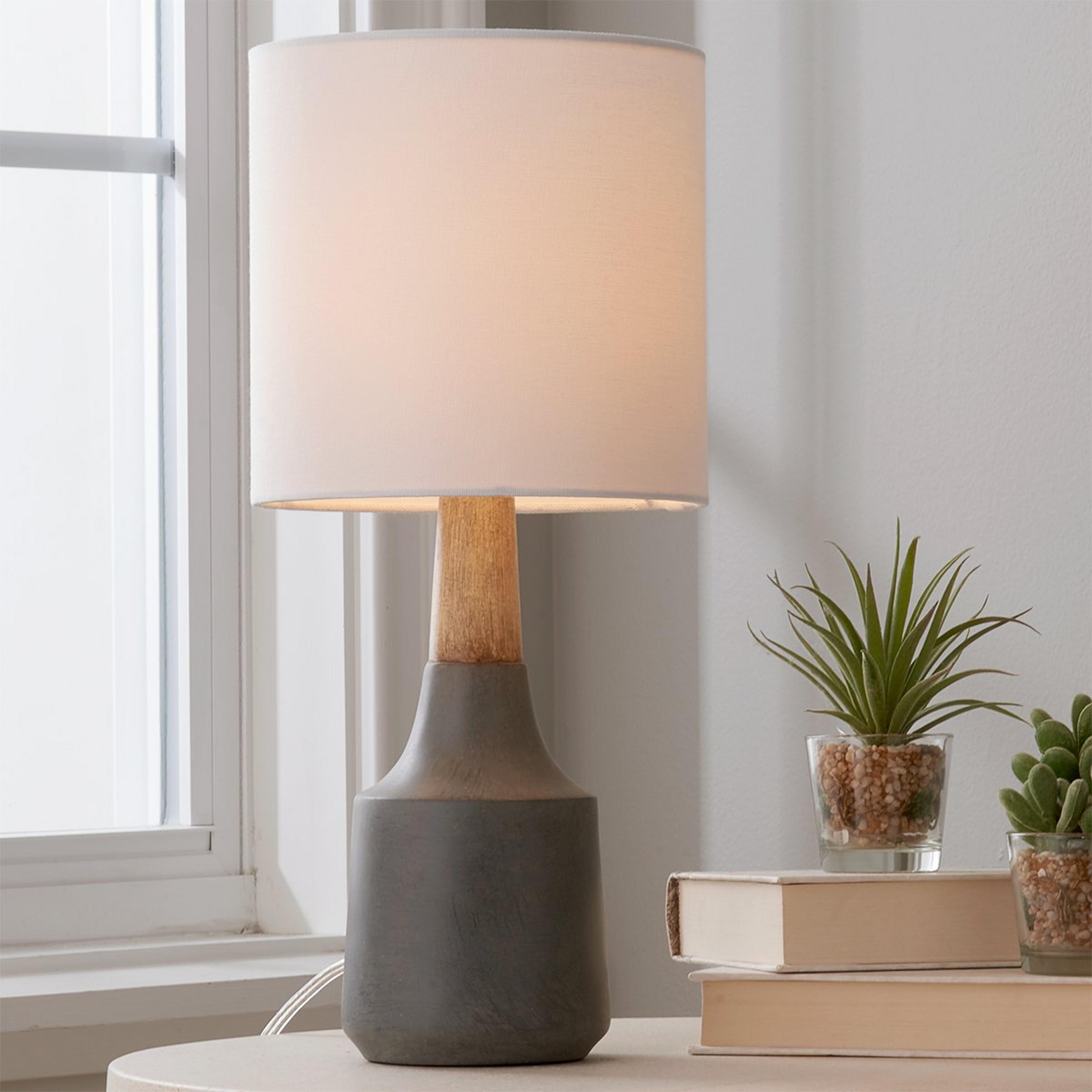 A Portland Table Lamp with Gray / White / Light Wood color