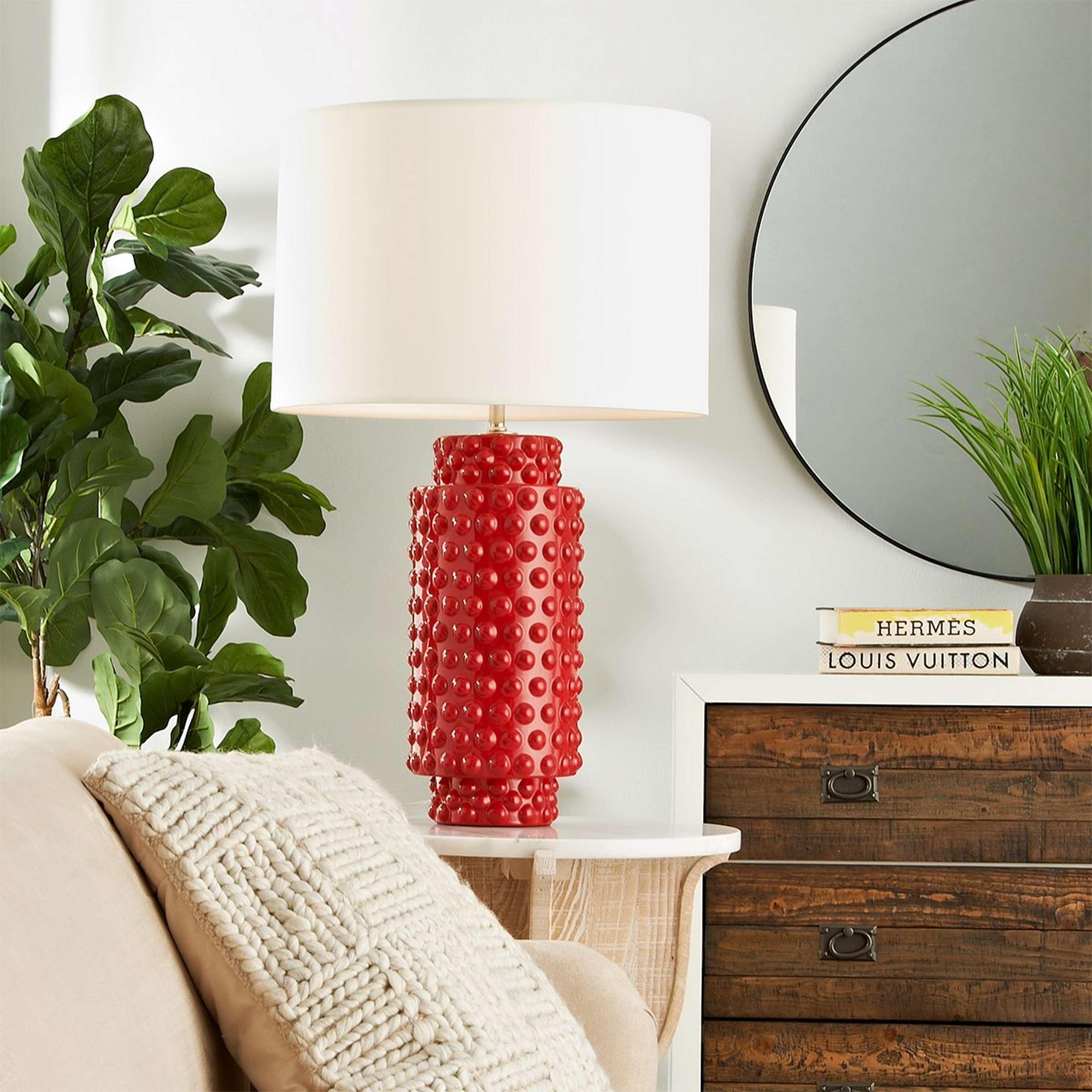 A Ceramic Pop Table Lamp - Large with Red / White color