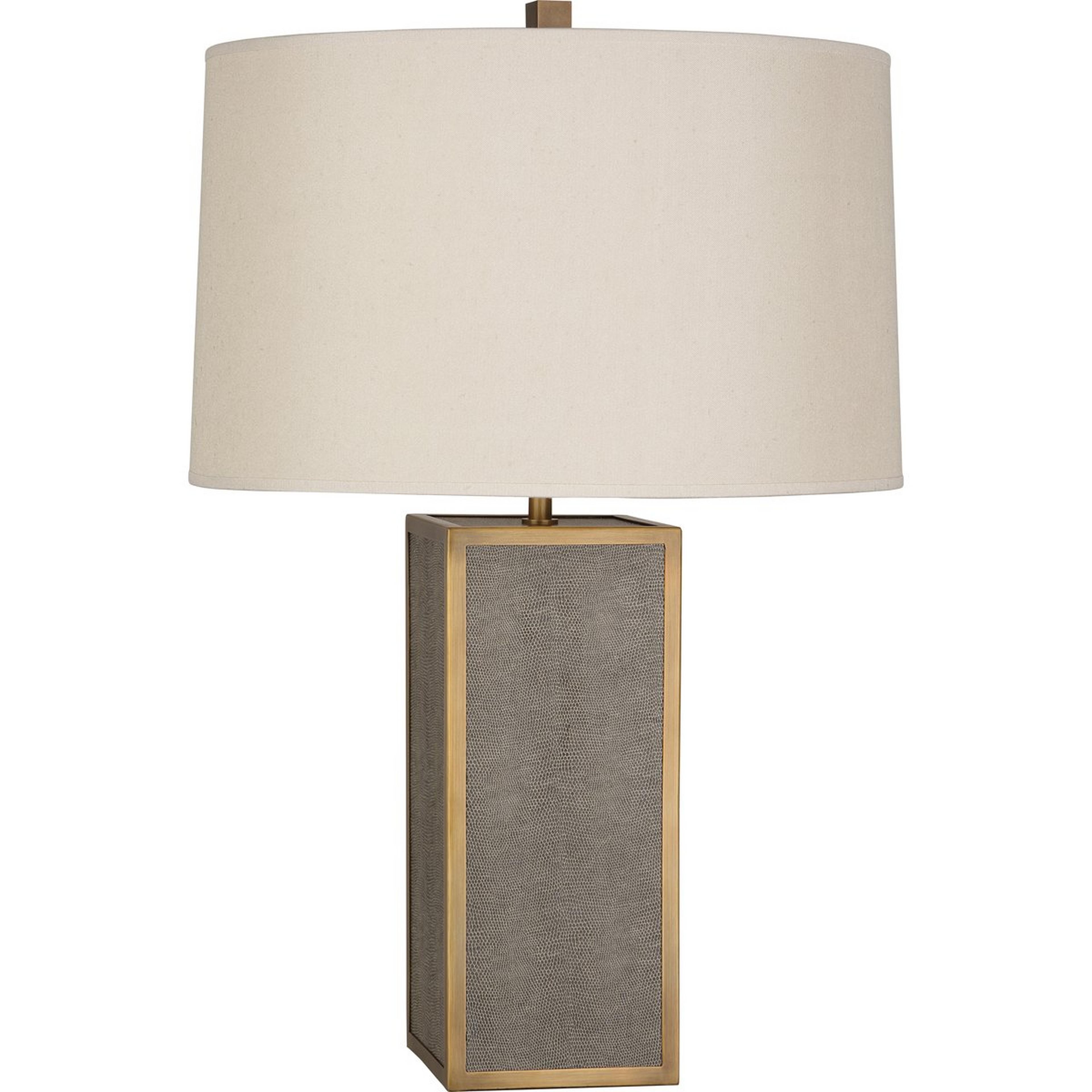 A Framed Snakeskin Table Lamp with Faux Brown Snakeskin with Aged Brass Accents color