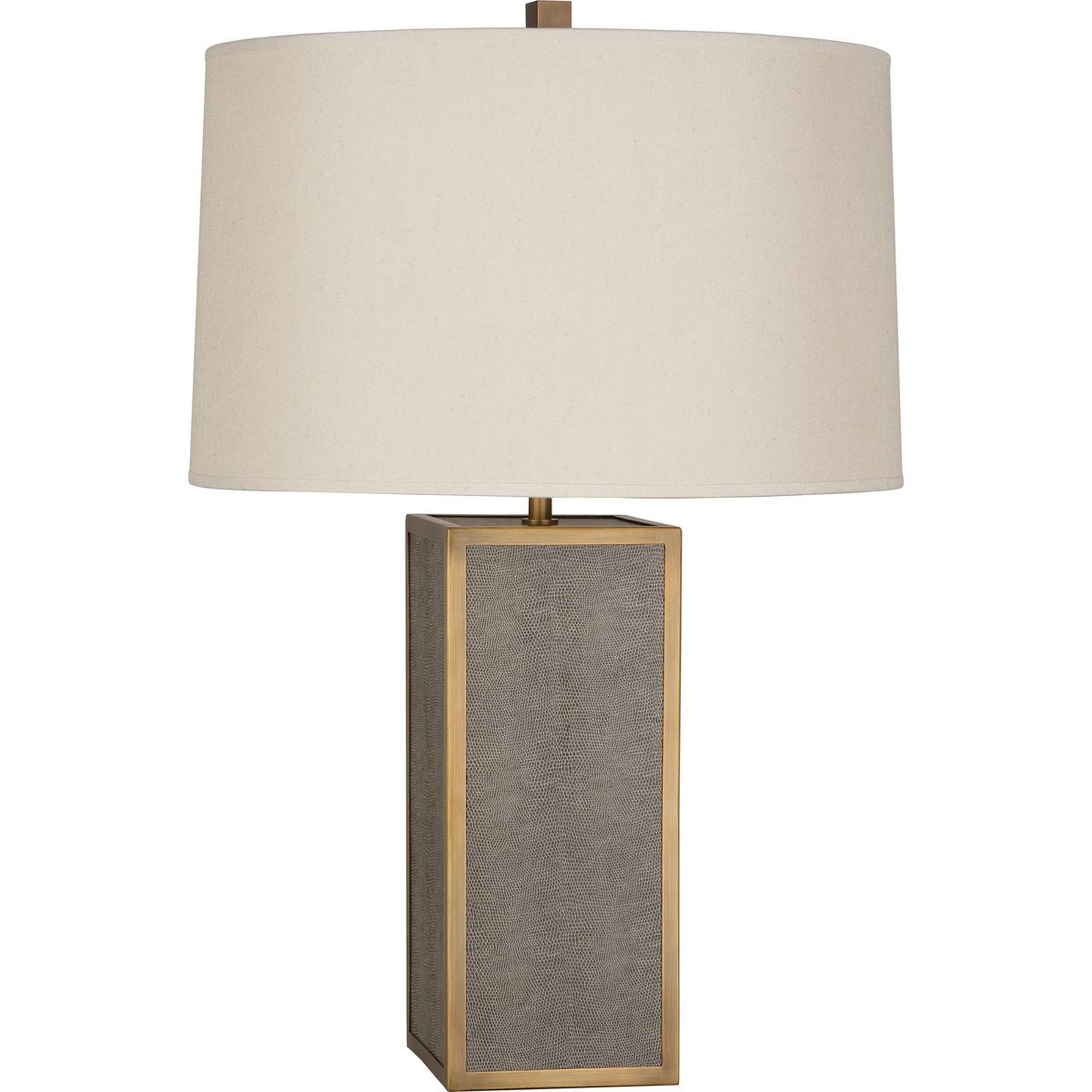 A Framed Snakeskin Table Lamp with Faux Brown Snakeskin with Aged Brass Accents color