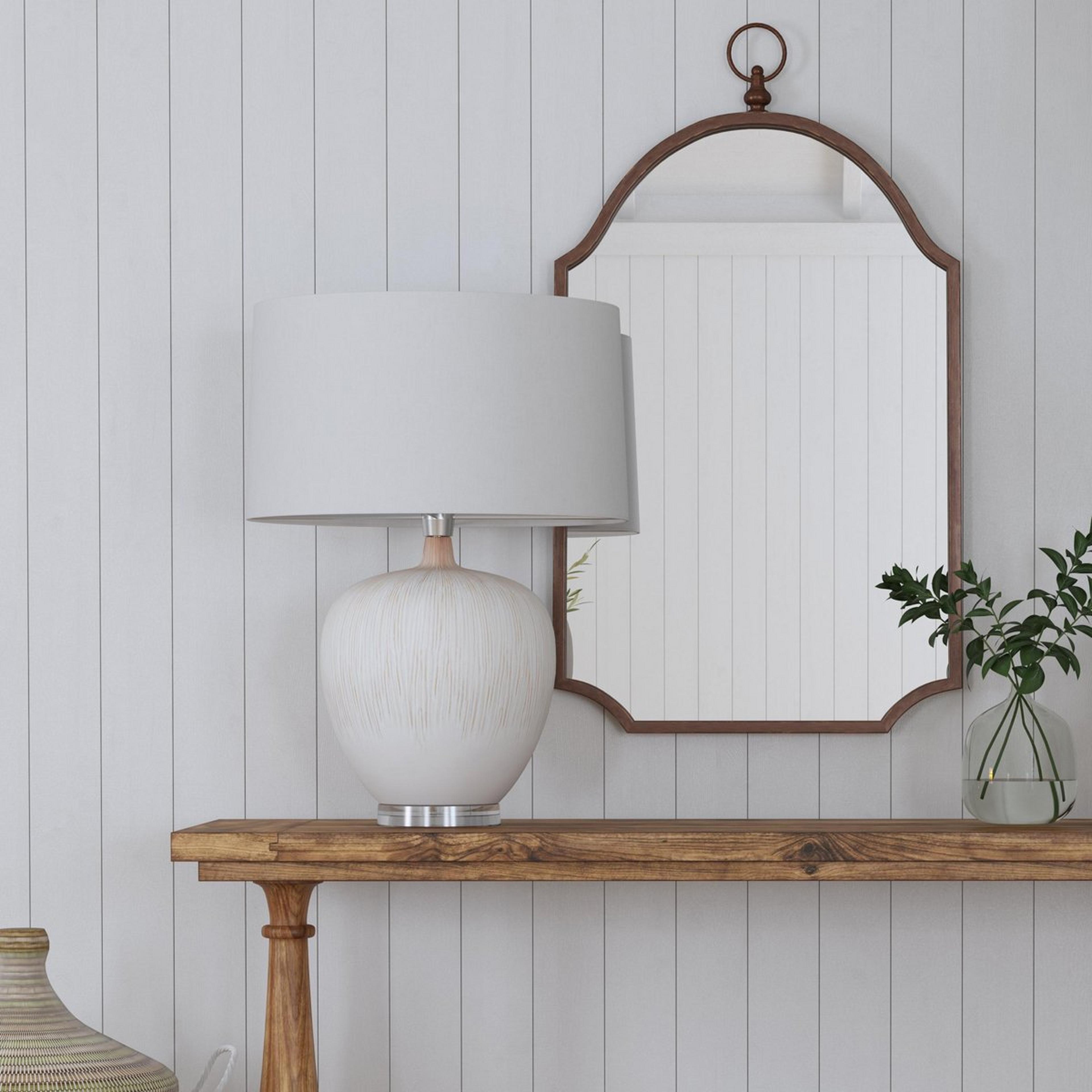 A Glorious Grooves Table Lamp with Beige / White color