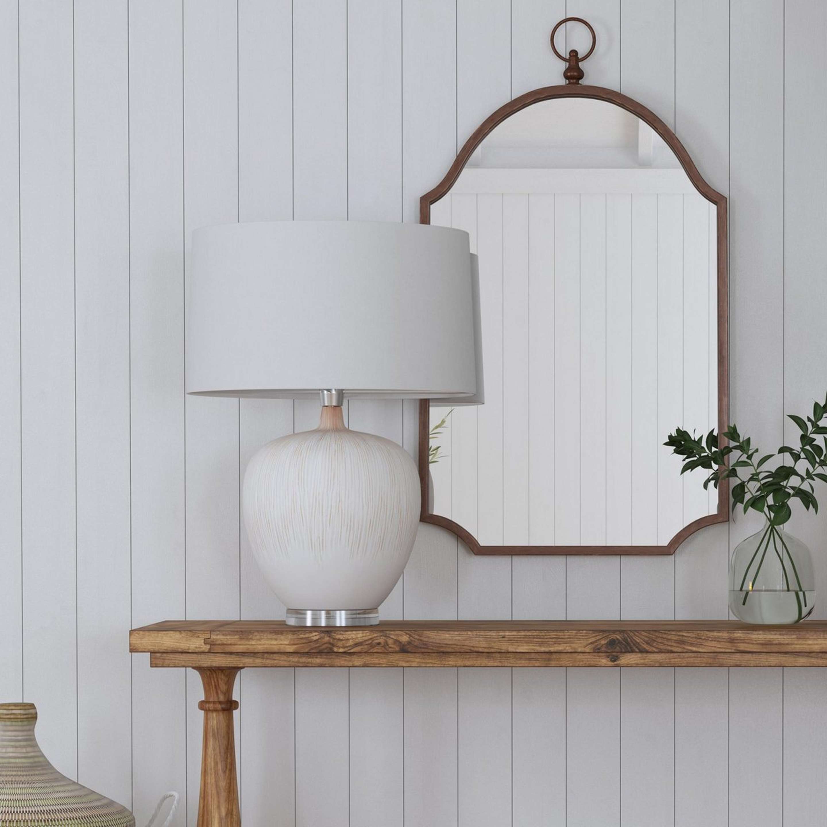 A Glorious Grooves Table Lamp with Beige / White color