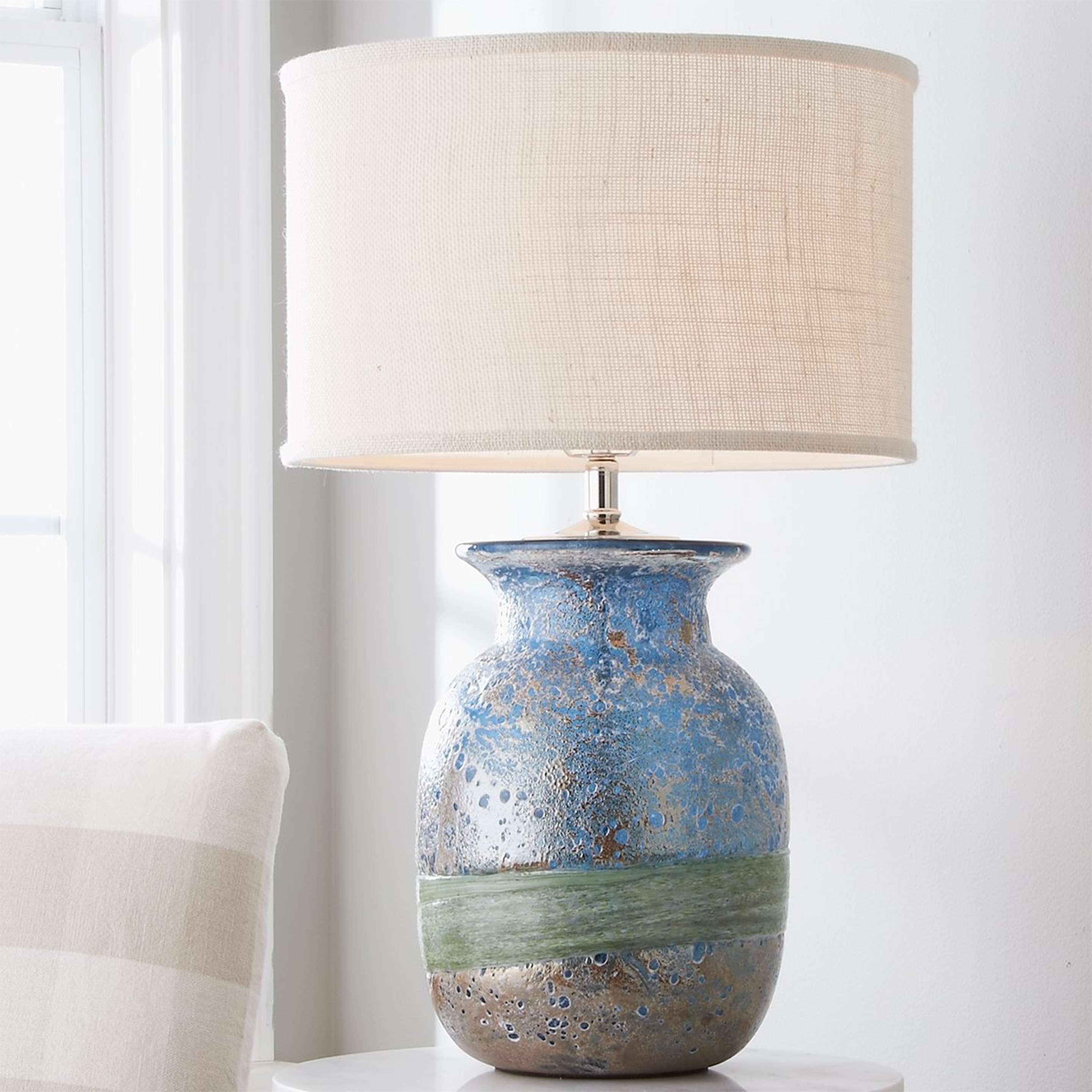 A Tidal Pool Art Glass Table Lamp with Blue / Green / Chrome color