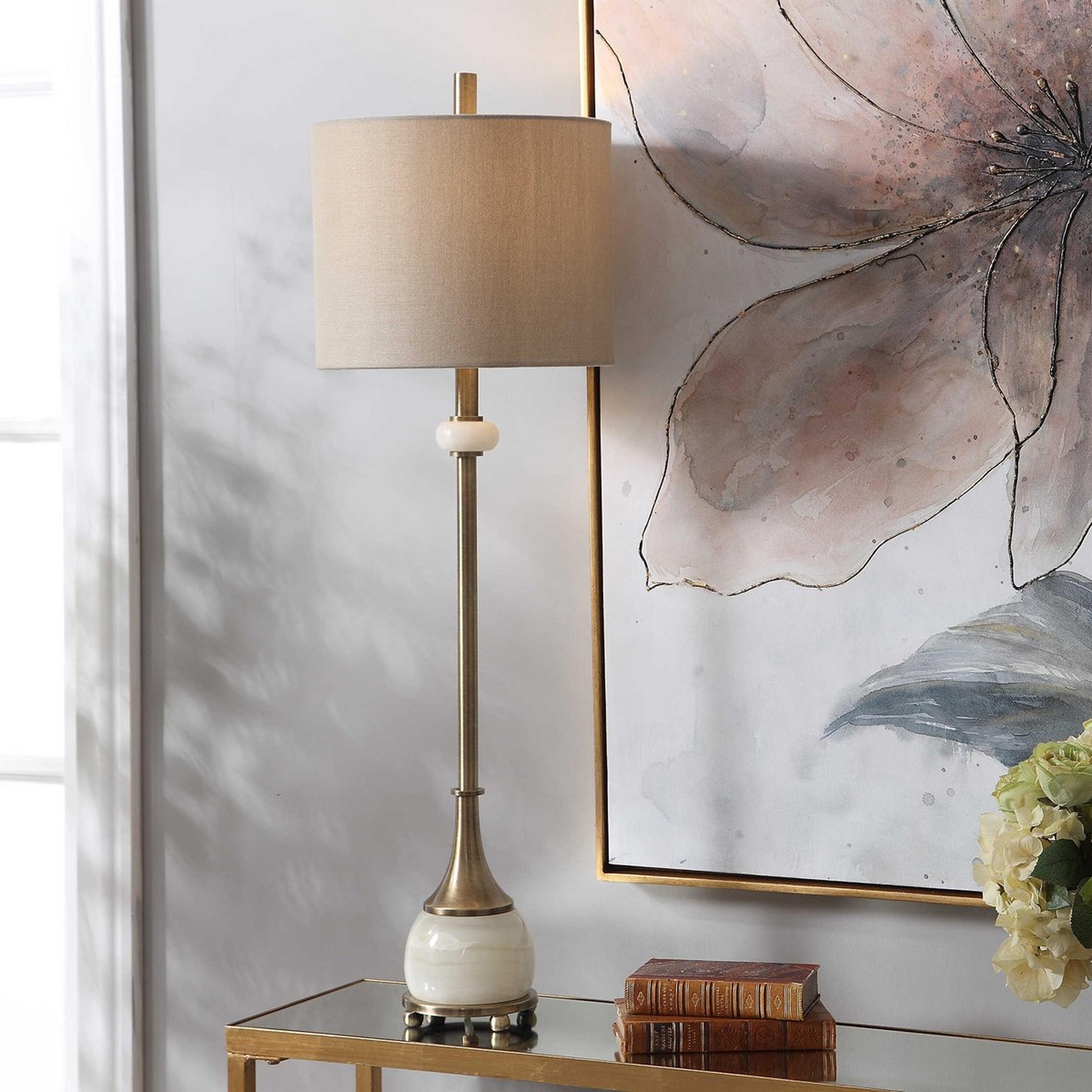 A Marble Drop Table Lamp with Antique Brass / White Marble / Khaki color