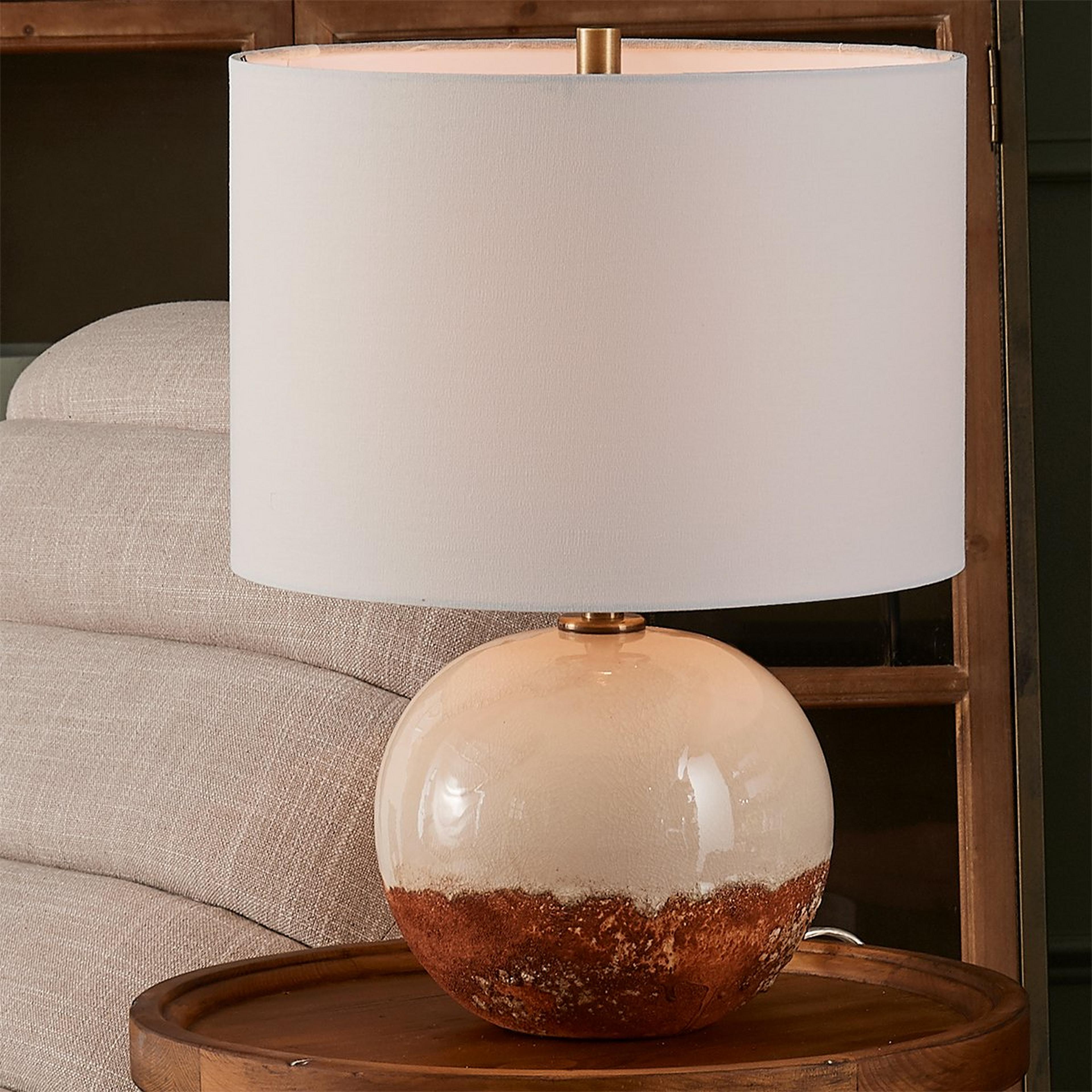 A Lithosphere Table Lamp - Small with Terracotta / Ivory / Neutrals / Antique Brass color