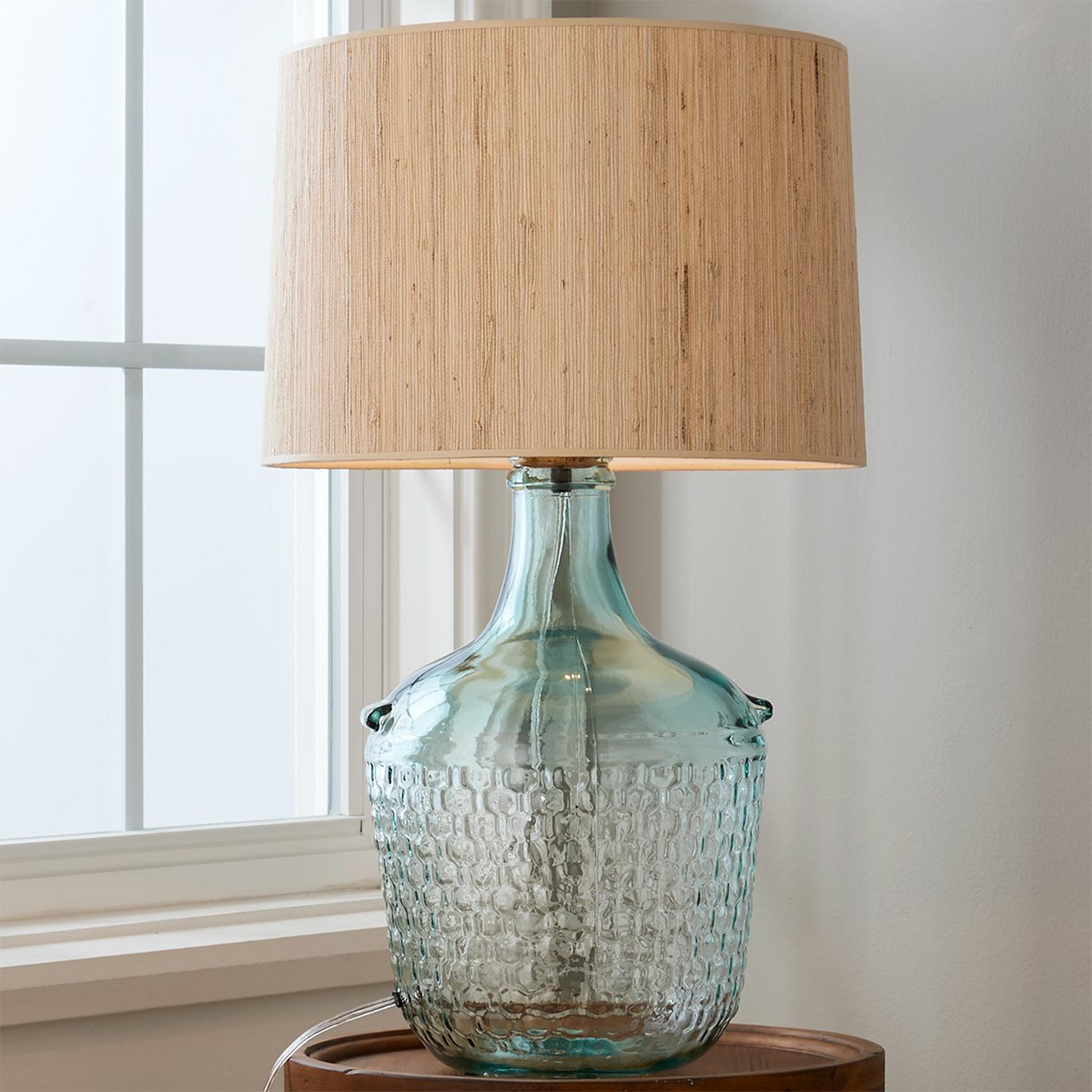 A Chianti Table Lamp with Recycled Glass / Chrome / Seagrass  color