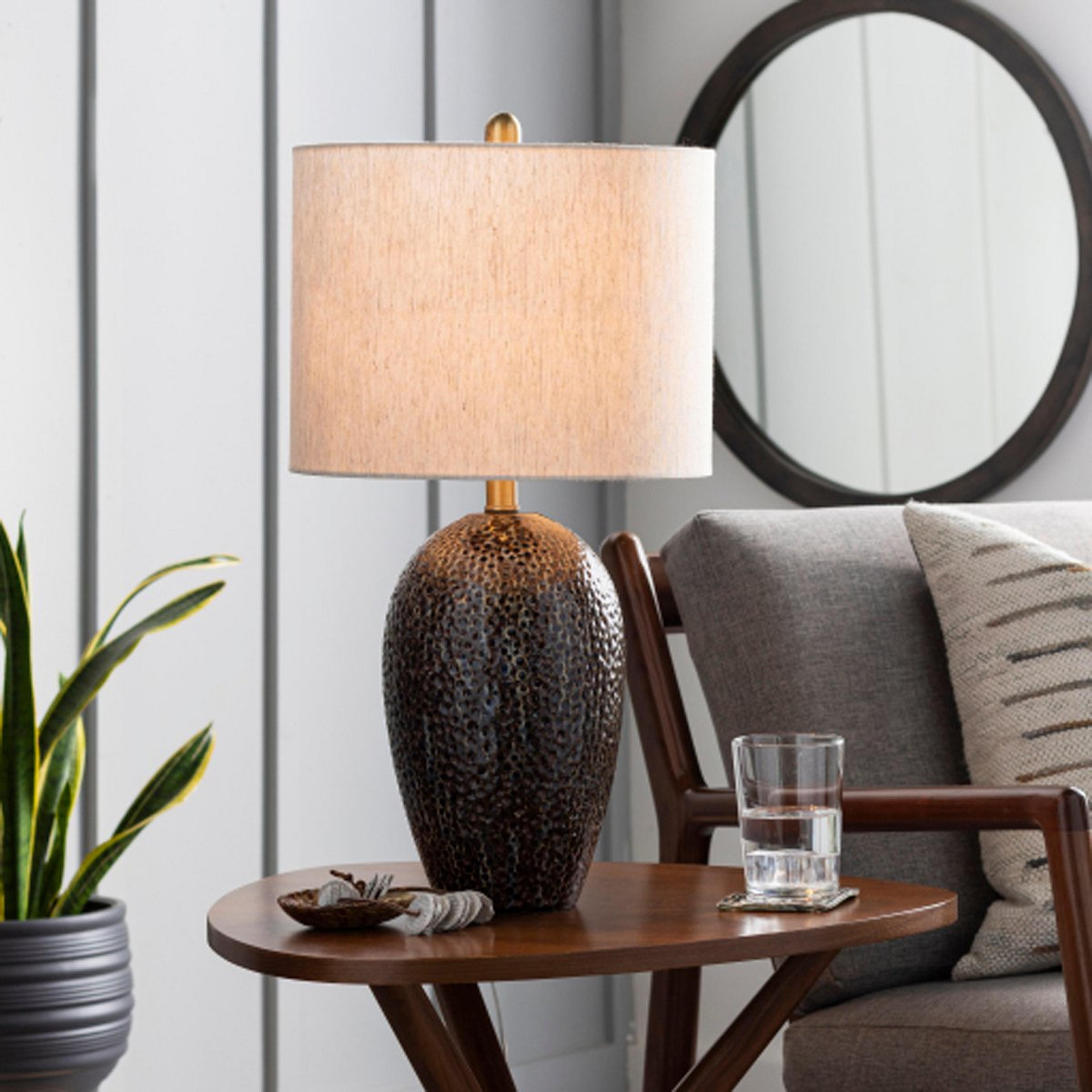 A Avani Ceramic Glazed Table Lamp with Brown / Blue / Yellow color