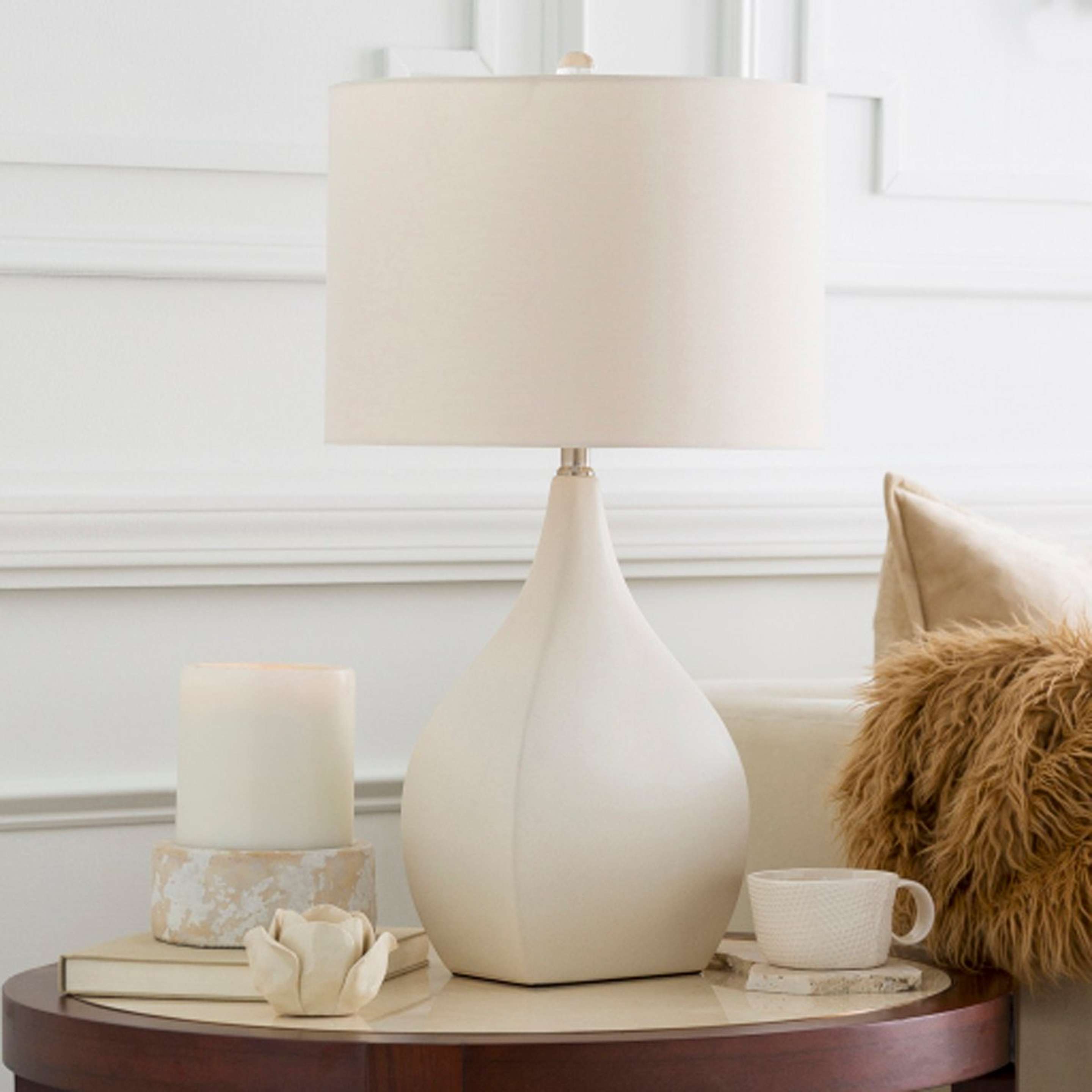 A Juniper Table Lamp with Speckled White color