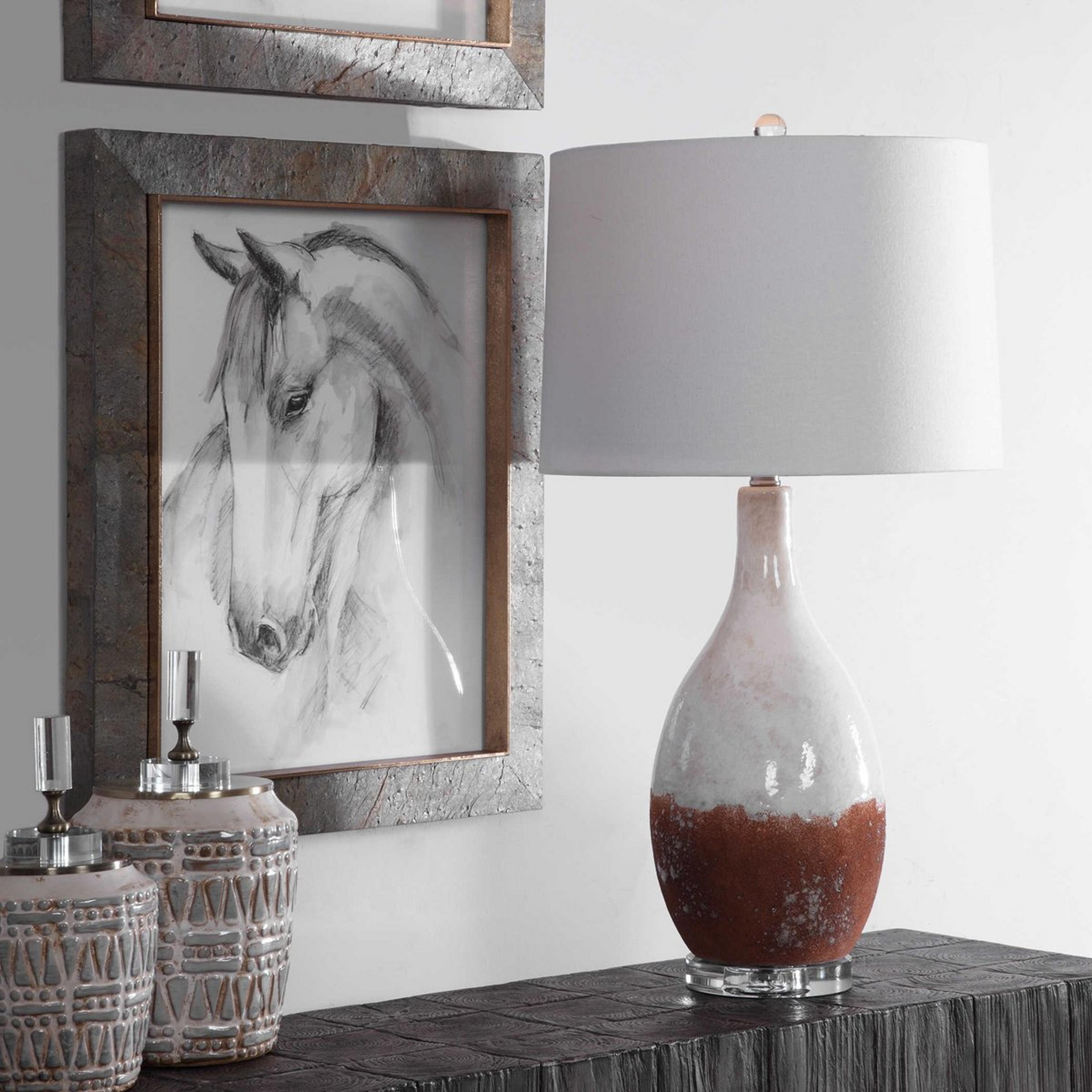 A Lithosphere Table Lamp - Large with Terracotta / Ivory / Neutrals / Antique Brass color