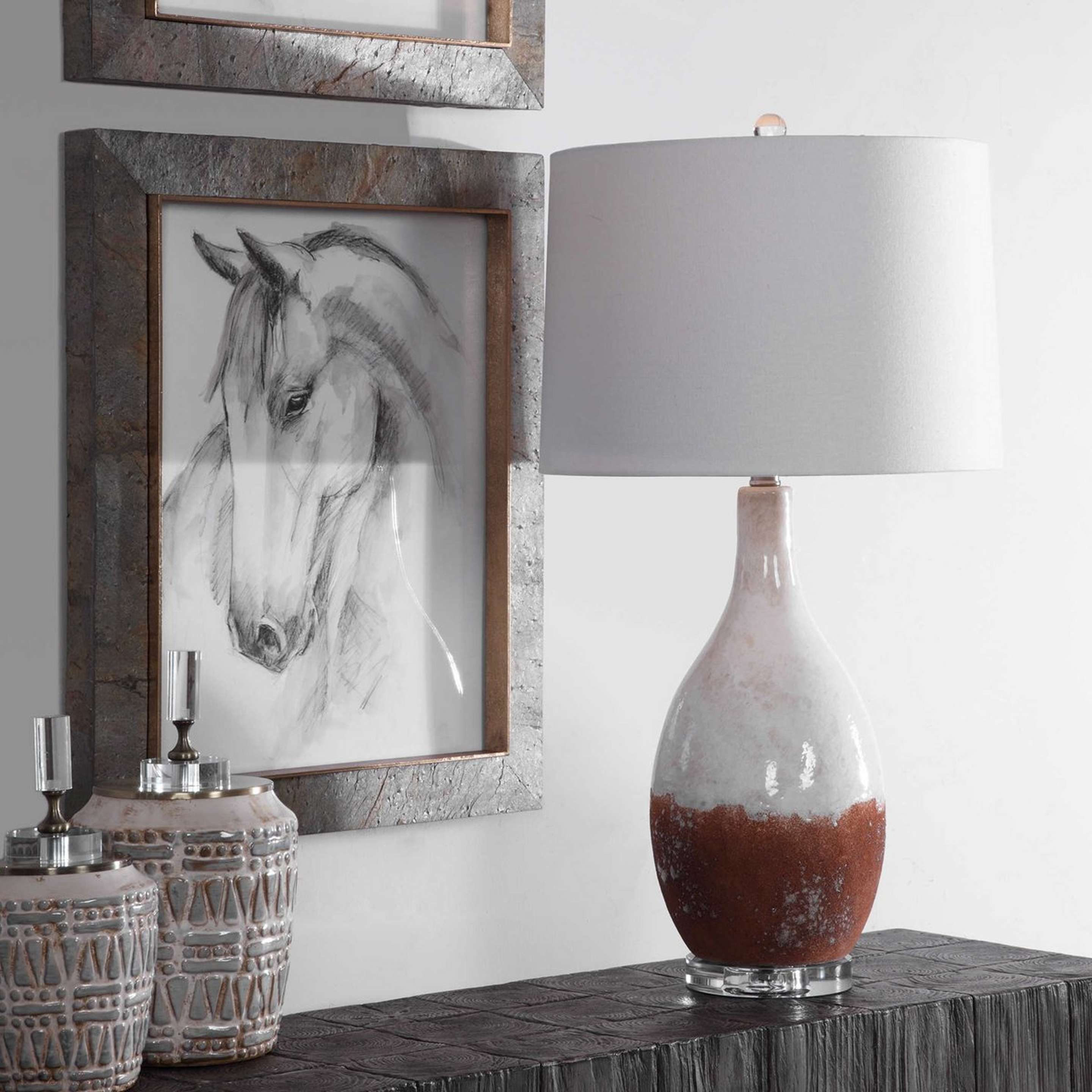 A Lithosphere Table Lamp - Large with Terracotta / Ivory / Neutrals / Antique Brass color