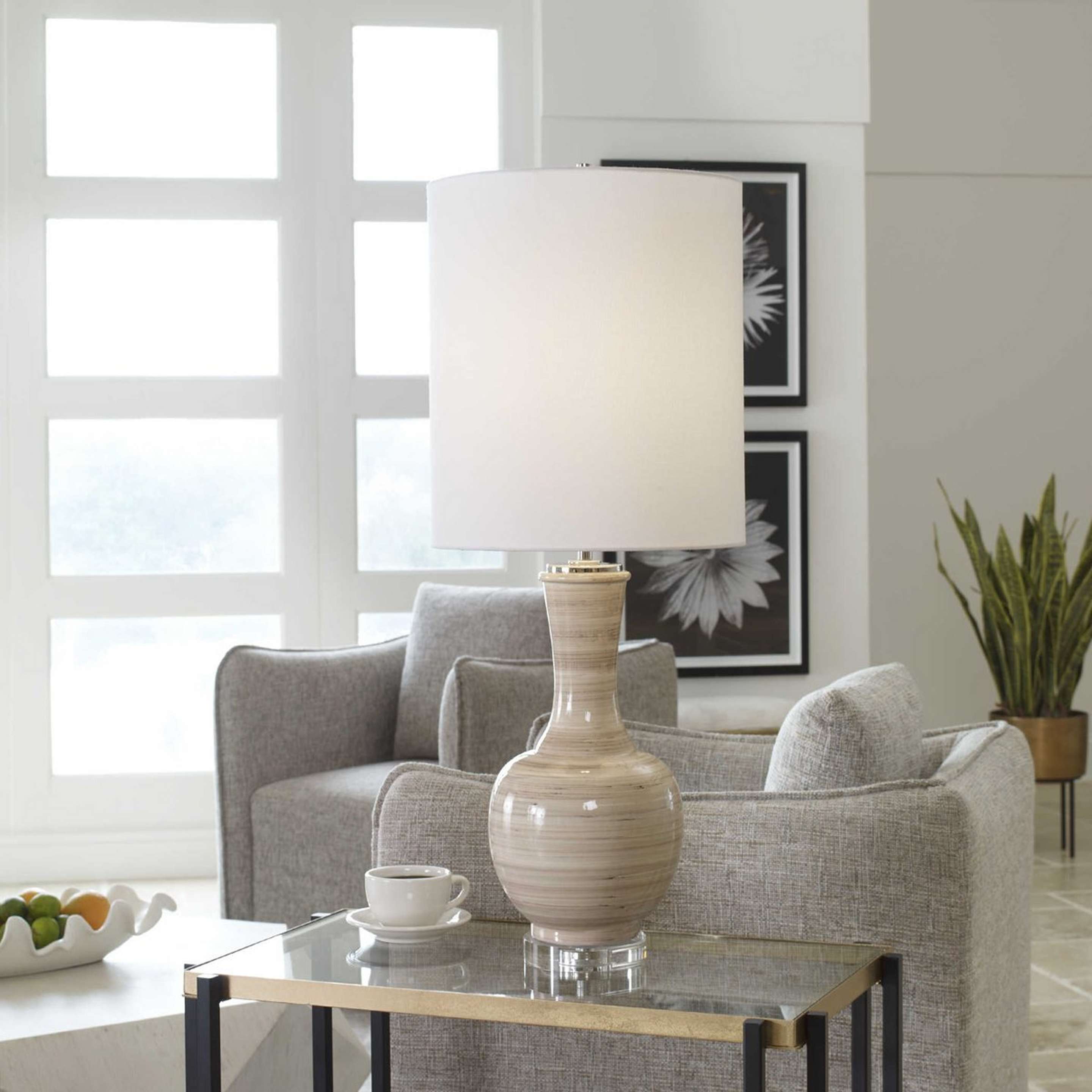 A Tabernas Table Lamp with Taupe / Tan / Charcoal color