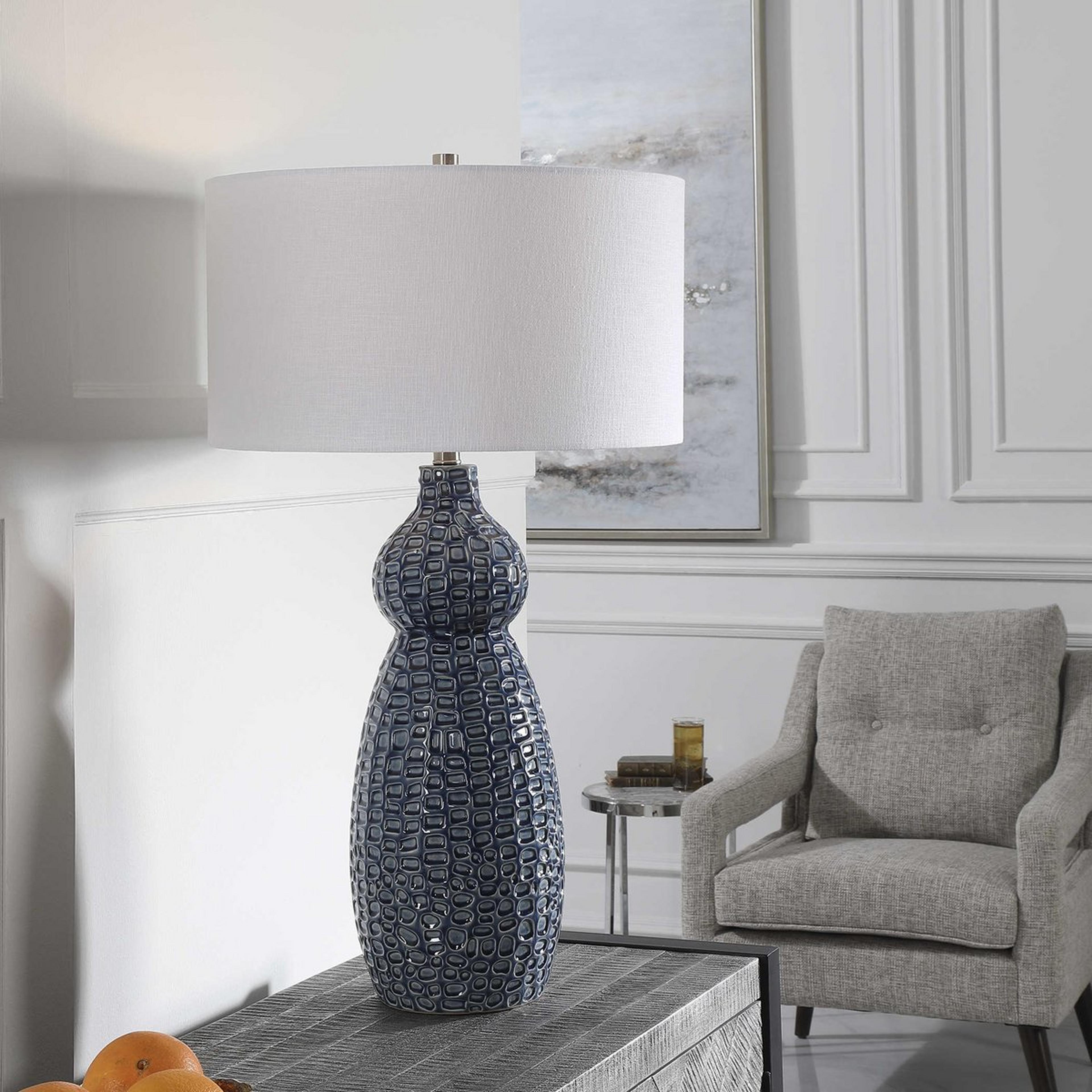 A Crete Ceramic Table Lamp with Cobalt Blue color