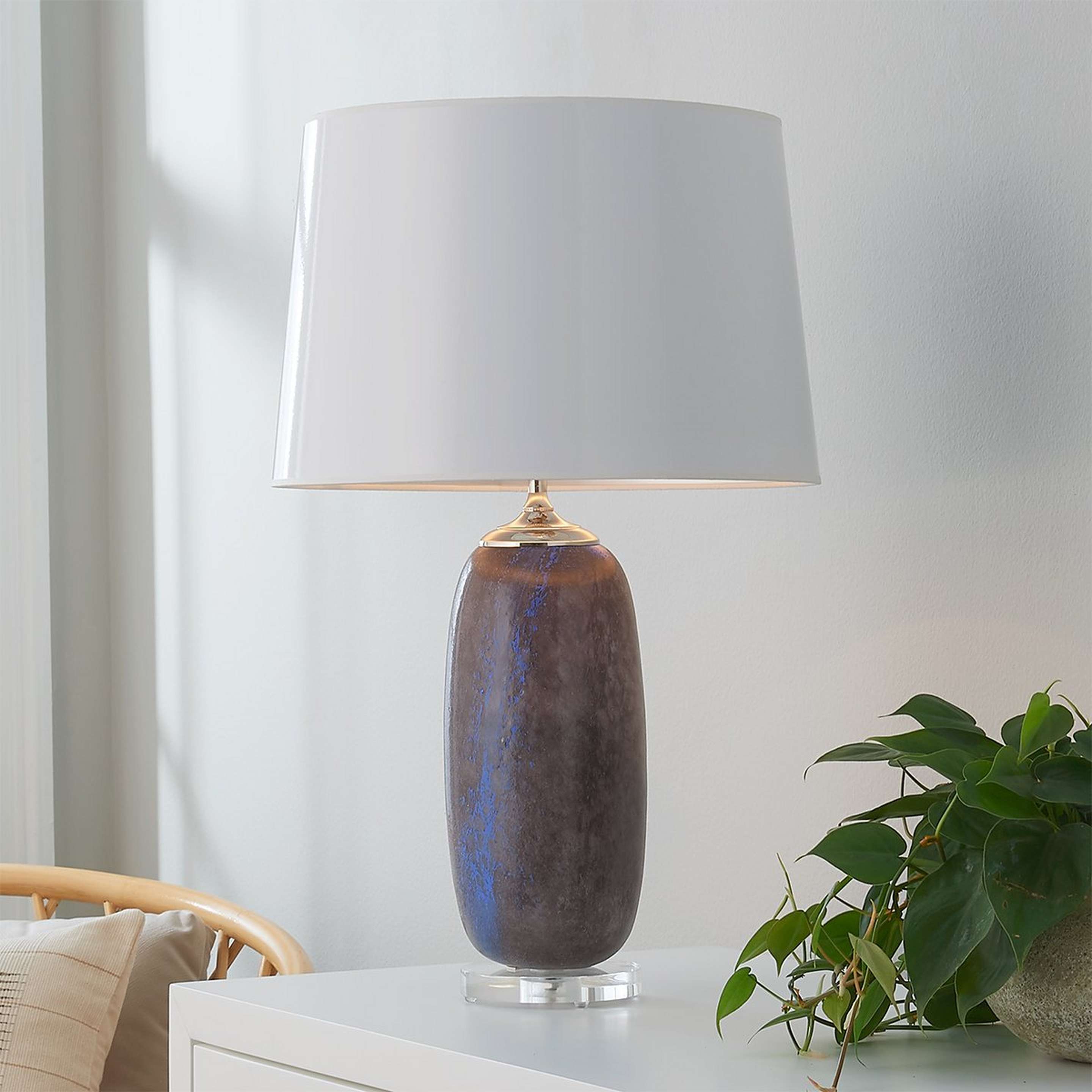 A Graphite Art Glass Table Lamp with Gray / Blue / Chrome color