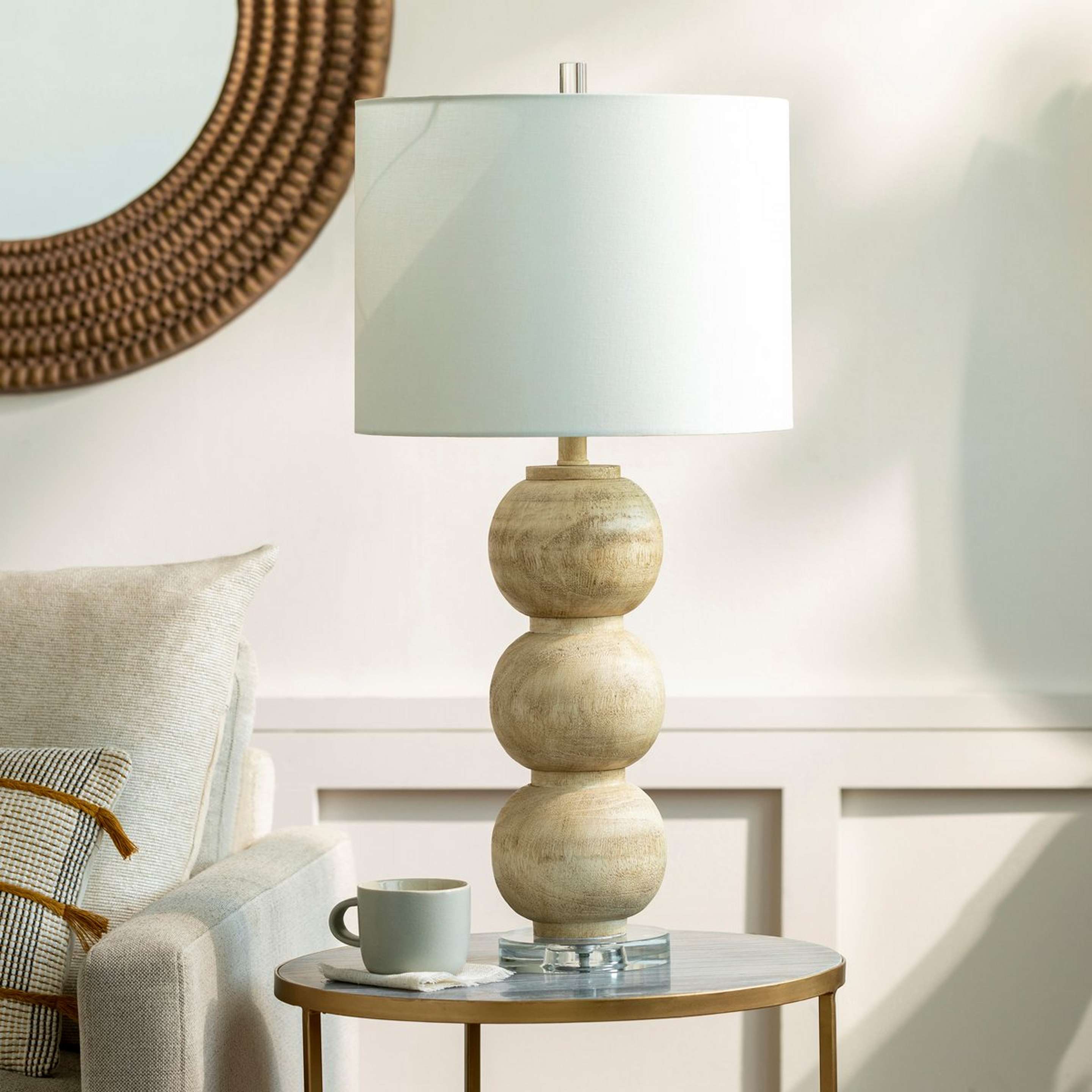 A Asalia Table Lamp with Beige Faux Wood / Acrylic color