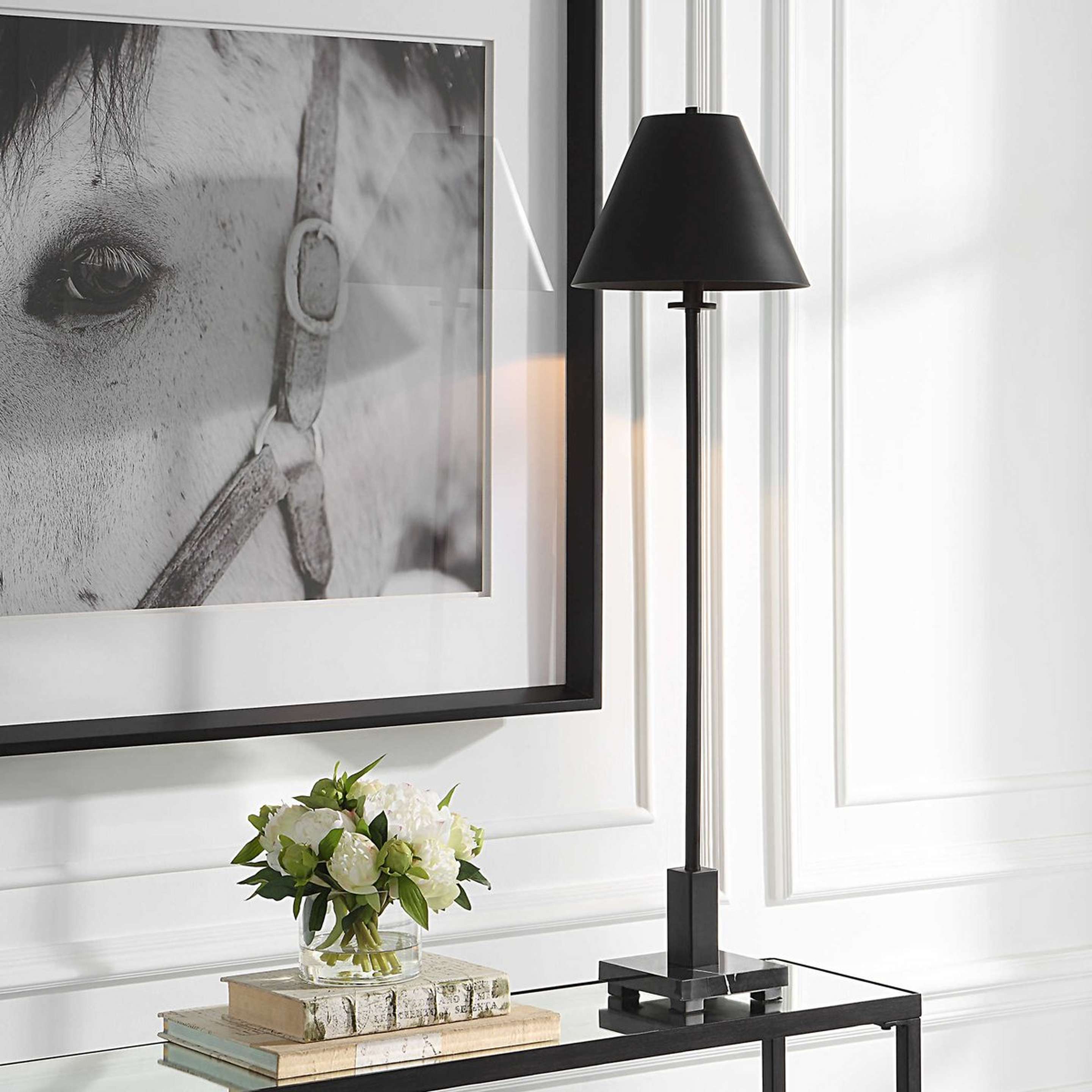 A Kyoni Buffet Lamp with Black / Black Marble color