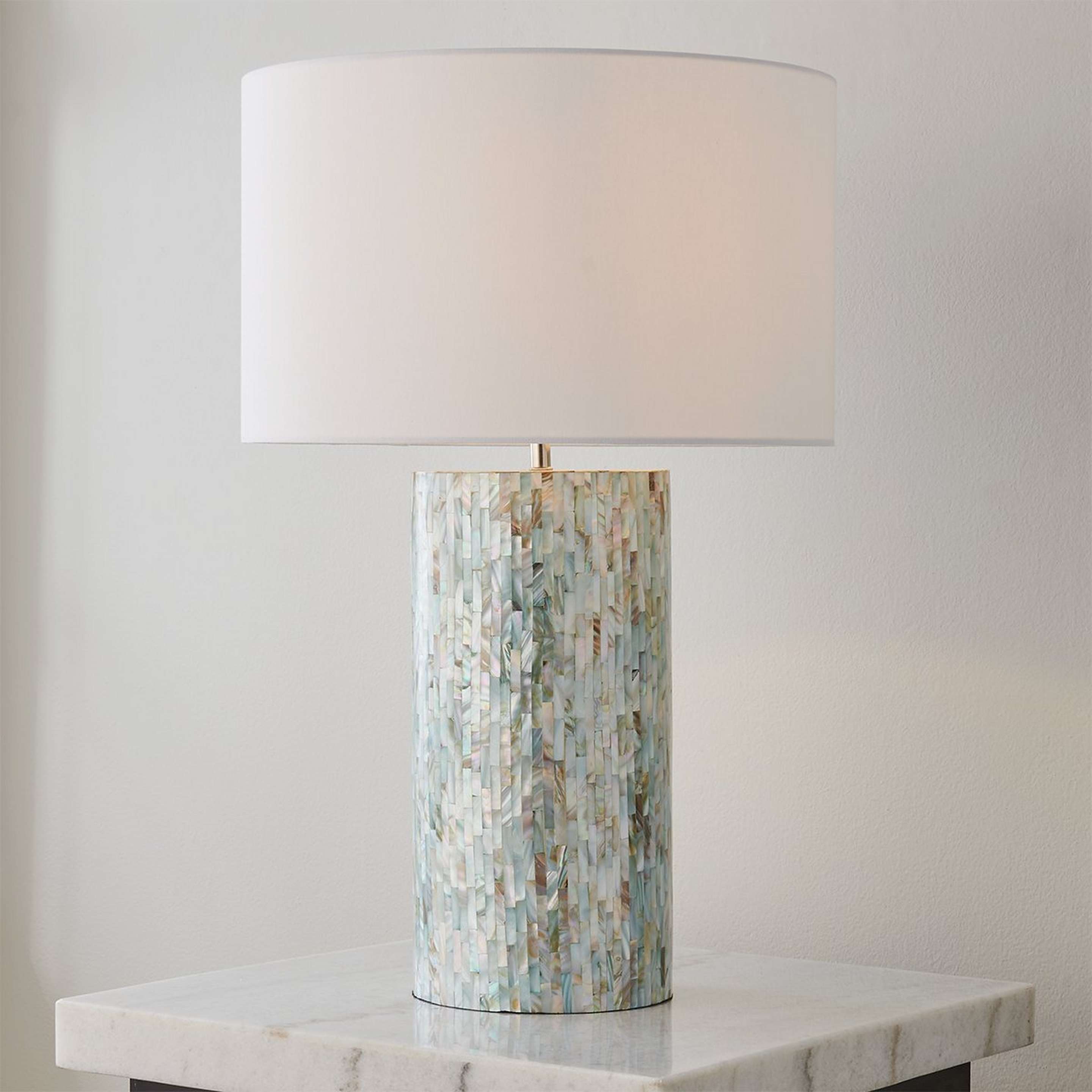 A Perla Azulita Table Lamp with Aqua Multi color