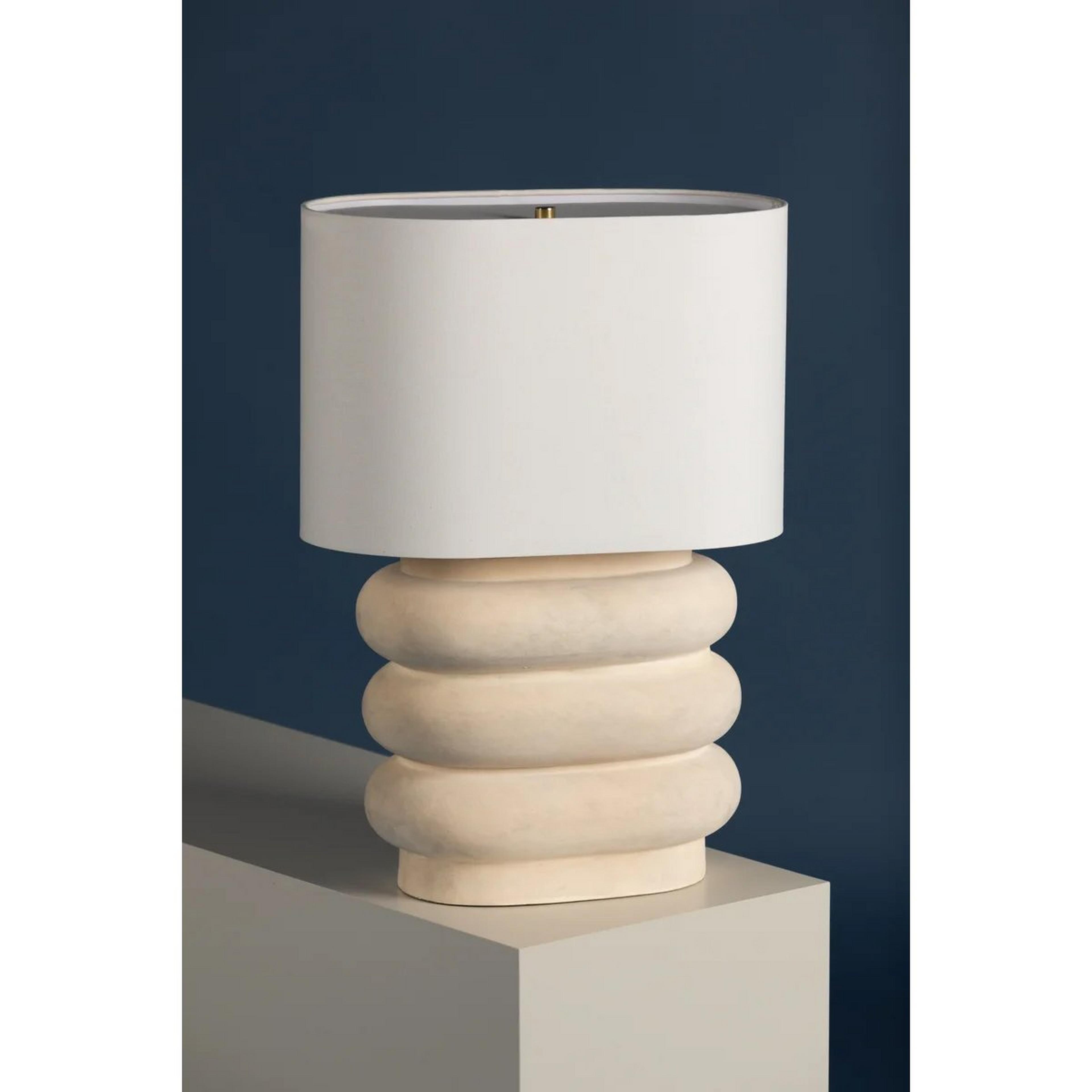 A Compact Ceramic Table Lamp with Tan Ceramic / White color