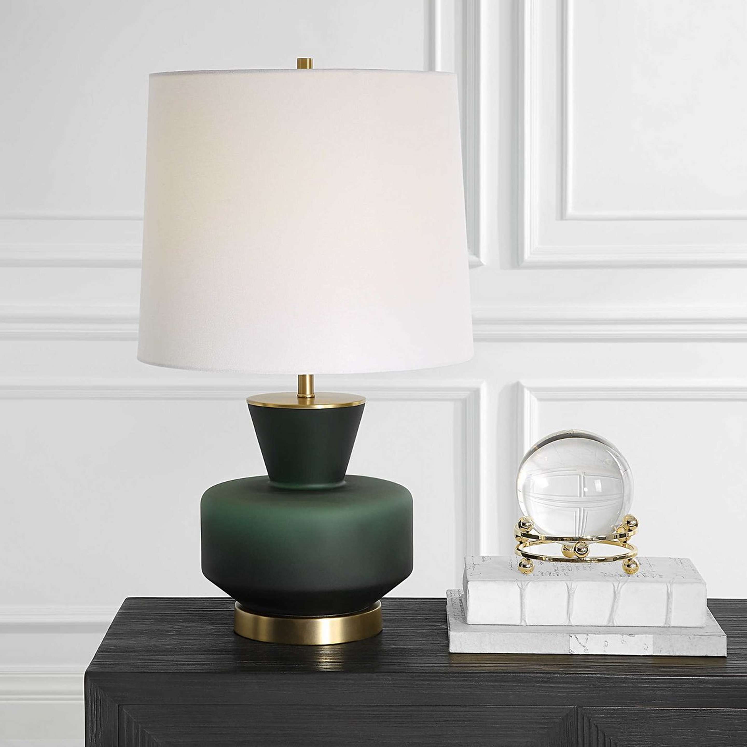 A Angelica Table Lamp with Emerald Glass / Brass color
