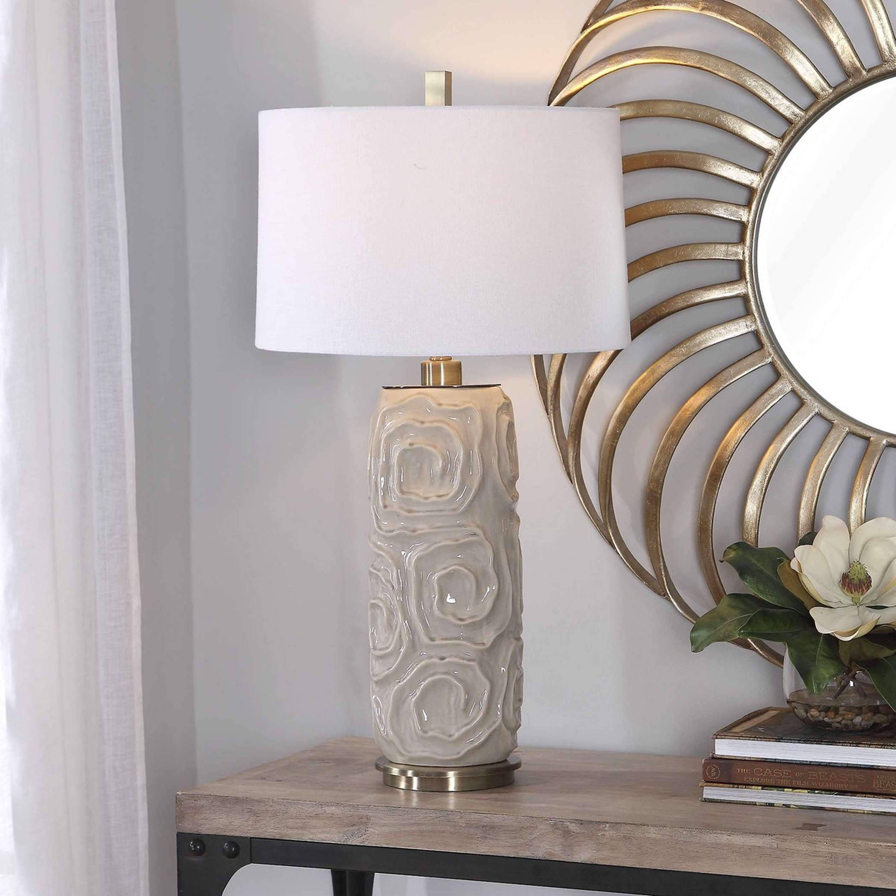 A Fleurir Table Lamp with Brass / Gray / White color